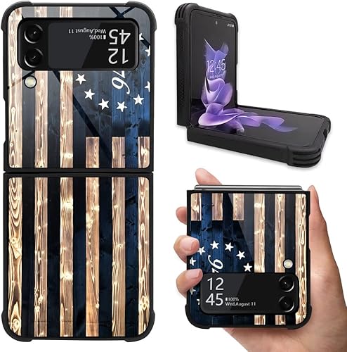 DAIZAG Funda compatible con Samsung Galaxy Z Flip 3 5G, 1776 bandera de Estados Unidos vintage de madera con bandera estadounidense para hombre y