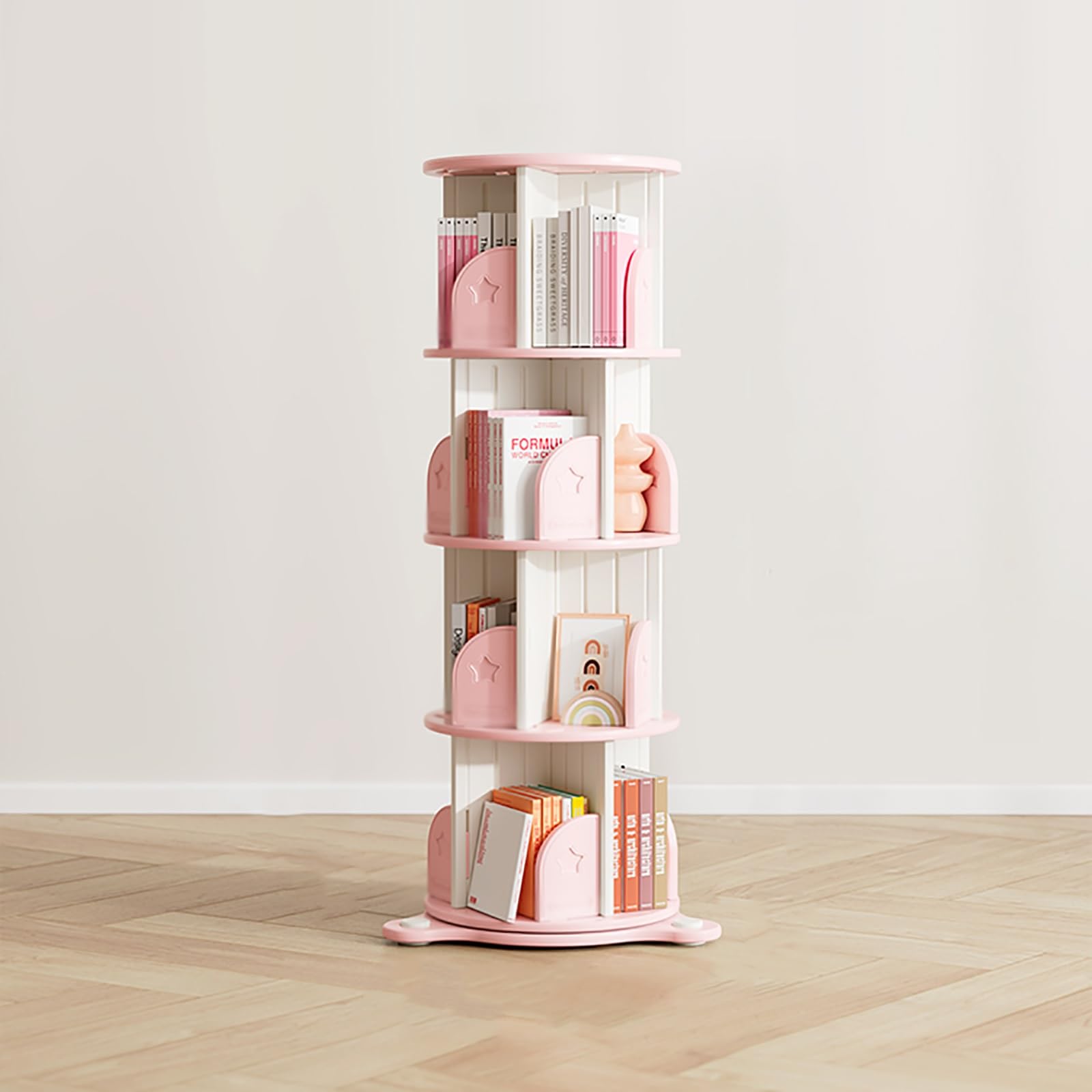 ASerZenith 360° Rotating Bookshelf Multi-Functional Vertical Storage Decorative Home Office Shelf Pink 132Cm/52In Stylish For Books Plants And Decor,132Cm