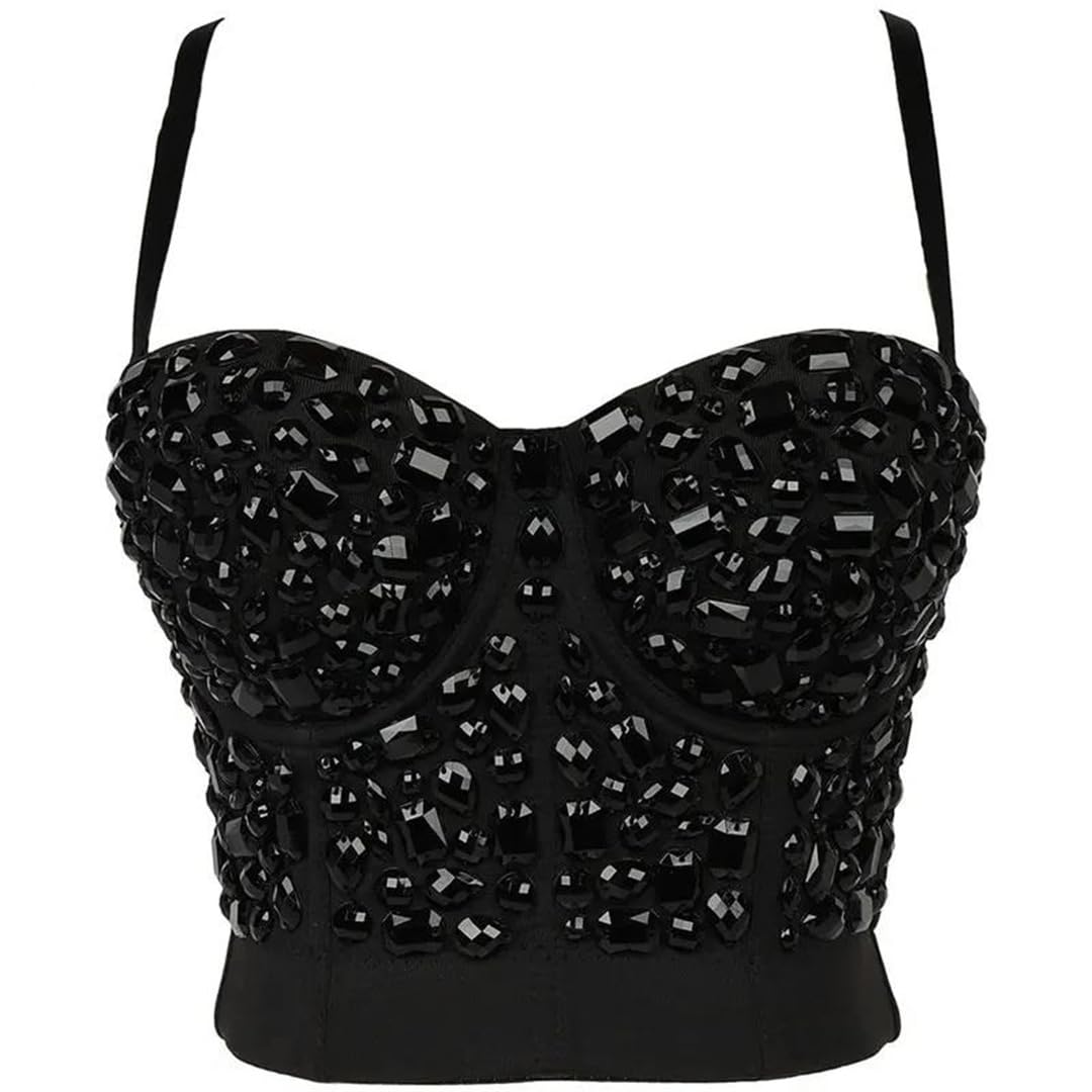 Yeuyyben Top corto da donna con paillettes corsetto senza maniche party club slim fit moda canotta