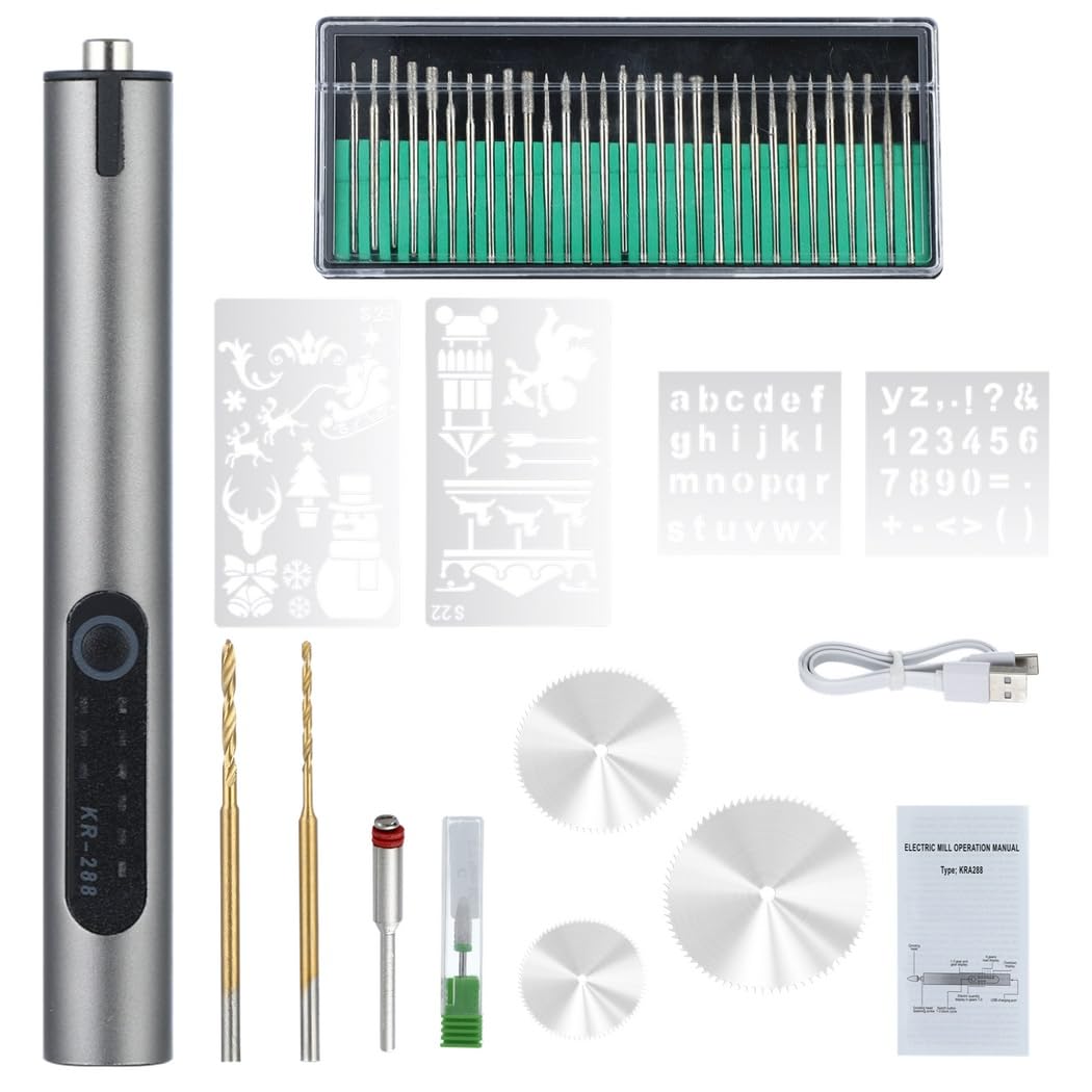 Mini herramienta giratoria, kit de amoladora eléctrica inalámbrica con 37 accesorios, talladora eléctrica de mano para madera, metal, plástico, piedra, fabricación de joyas, perforación, molienda