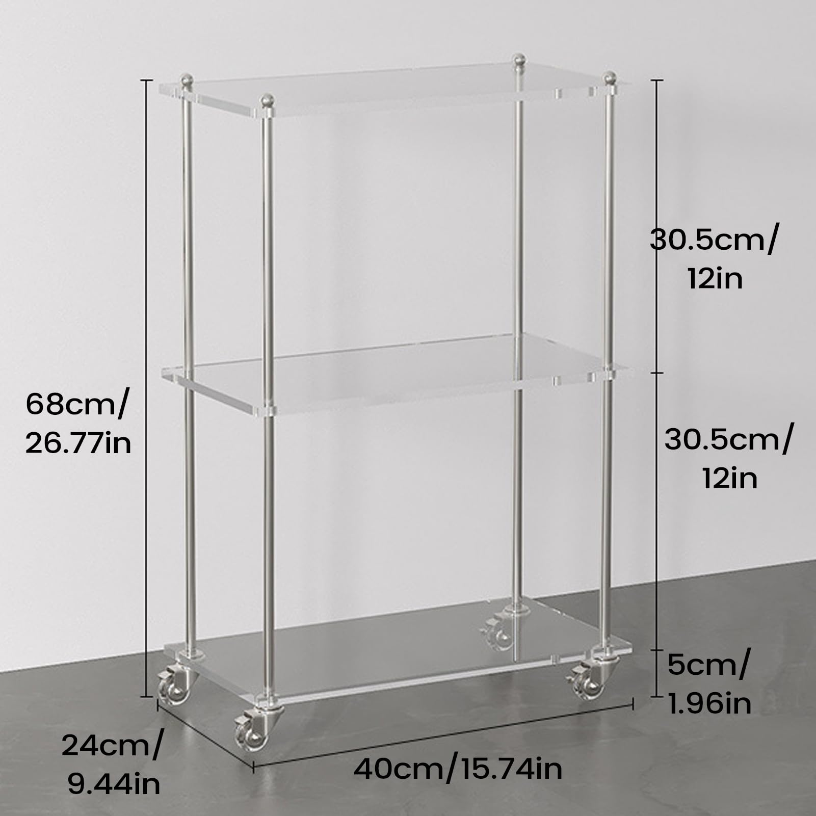 Carrello Acrilico Da Bagno Trolley di Servizio a 3 Livelli | Carrello Mobile Per Bevande per Casa Appartamento Soggiorno Cucina Bagno Studio Balcone Terrazzo Ufficio Hotel Ristorante