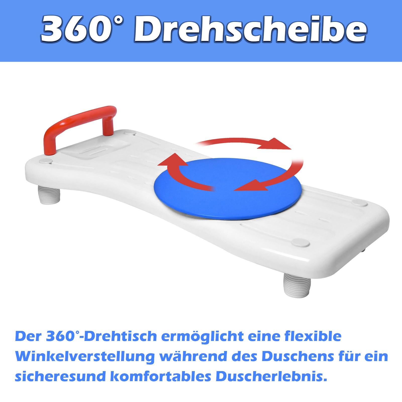 LZQ Badewannenbrett Badewannensitz Senioren mit 360º Drehscheibe, Rot Griff und Seifenablage, Einstellbar Wannensitz Sitzbrett für Badewanne für Erwachsene Tragkraft 150kg
