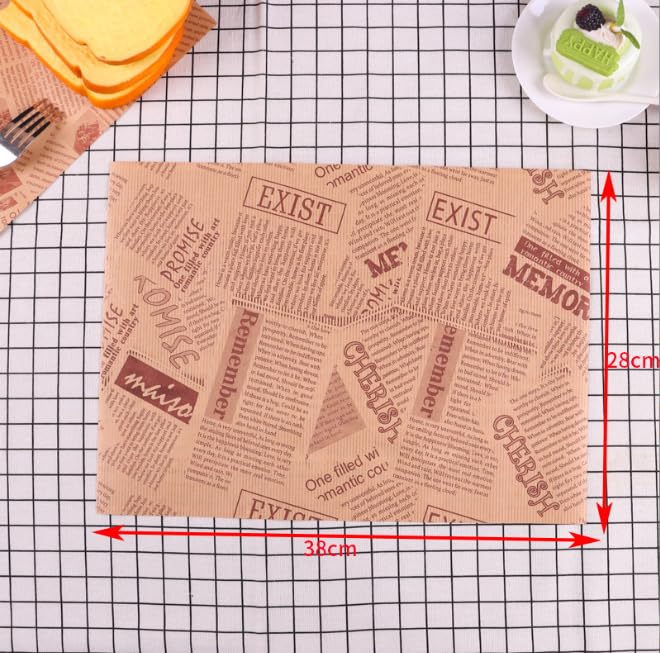 200 Papel Antigrasa, 33 x 23cm Papel Periodico para Alimentos, Papel para Envolver Comida, Estilo Retro de Periódico Papel Encerado para Alimentos, para Hamburguesas, Sándwiches, Panes, Papas Fritas