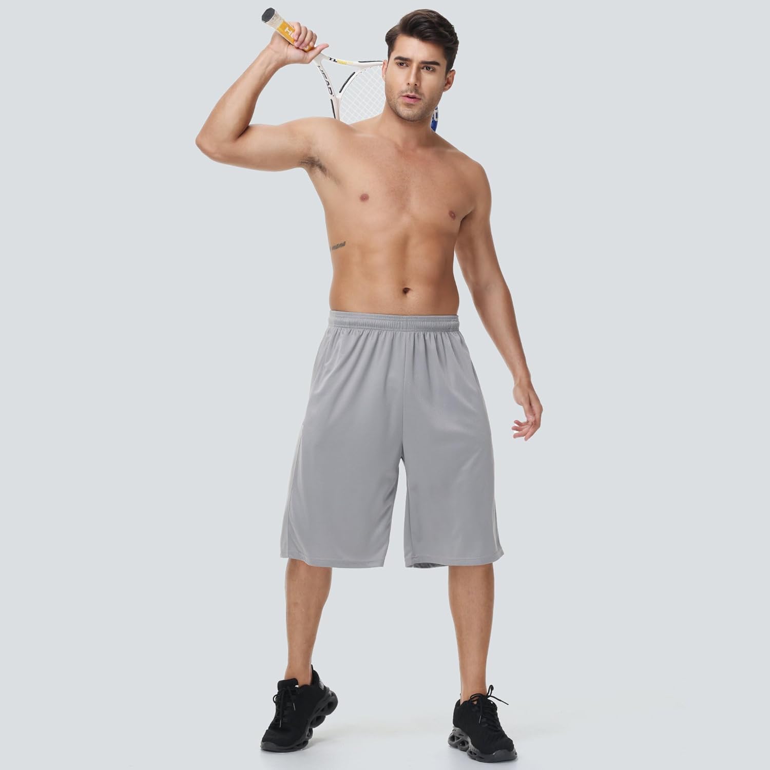HQUEC Men's 12" Athletic Shorts Long Basketball Workout Shorts Below Knee Loose-Fit with Pockets