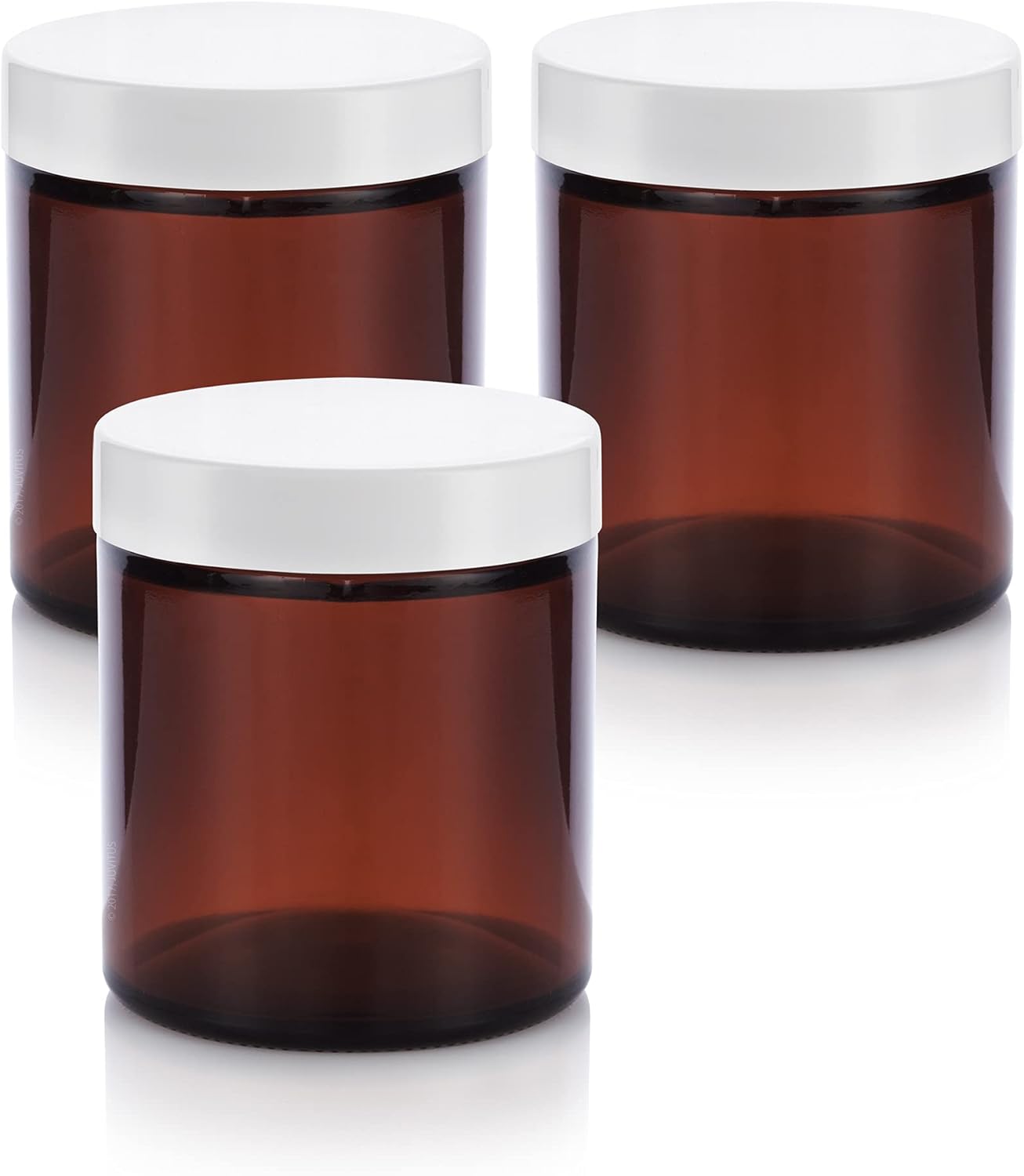 Amber Glass Straight Sided Empty Jar with - 4 oz / 120 ml (3 pack, White Smooth Lid)