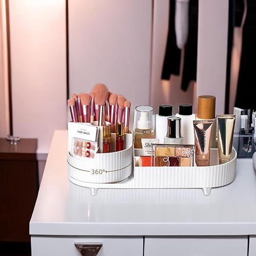 Miniatura 7 de Organizador de maquillaje giratorio, vitrina de cosméticos de gran capacidad, fácil de sostener todos tus productos de maquillaje (blanco-L)