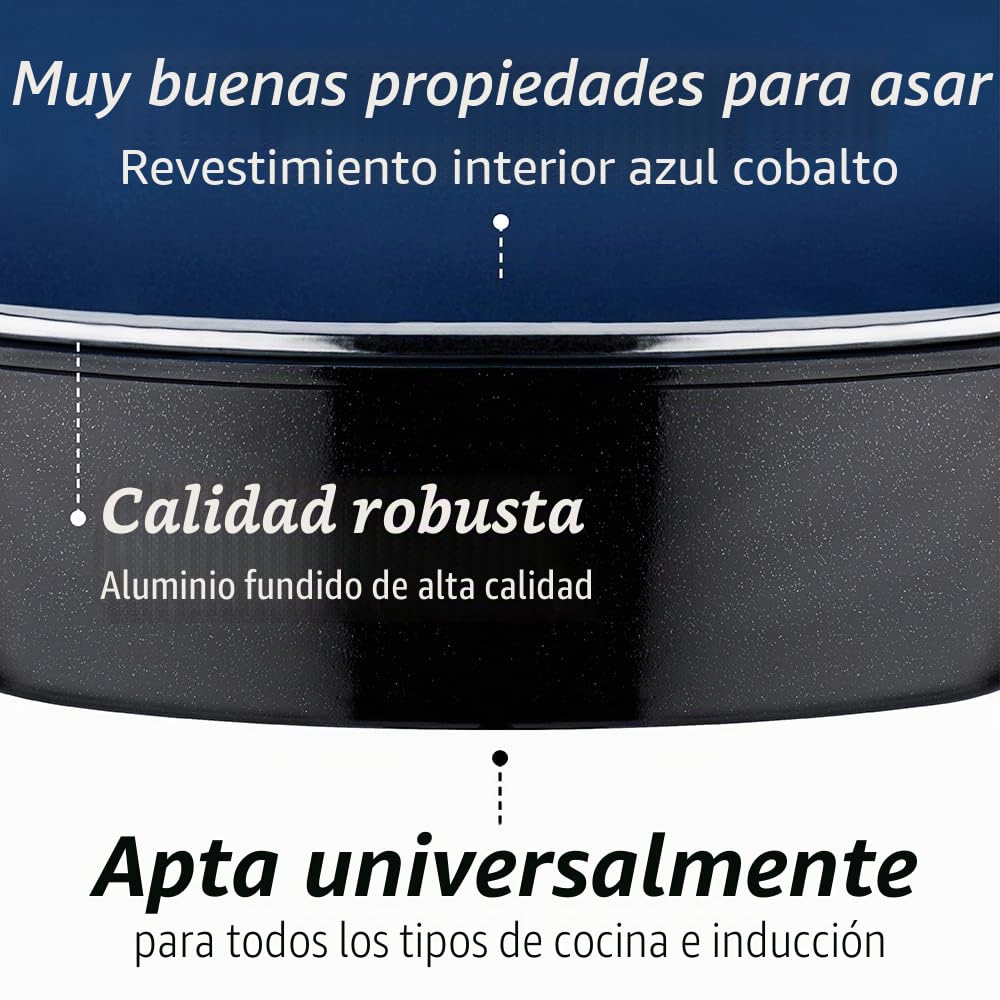 GSW 167413 Ceramica - Cacerola Cuadrada para inducción (28 x 28 x 8,5 cm, 5,0 L, Aluminio Fundido, 28 cm, 28 cm), Color Azul