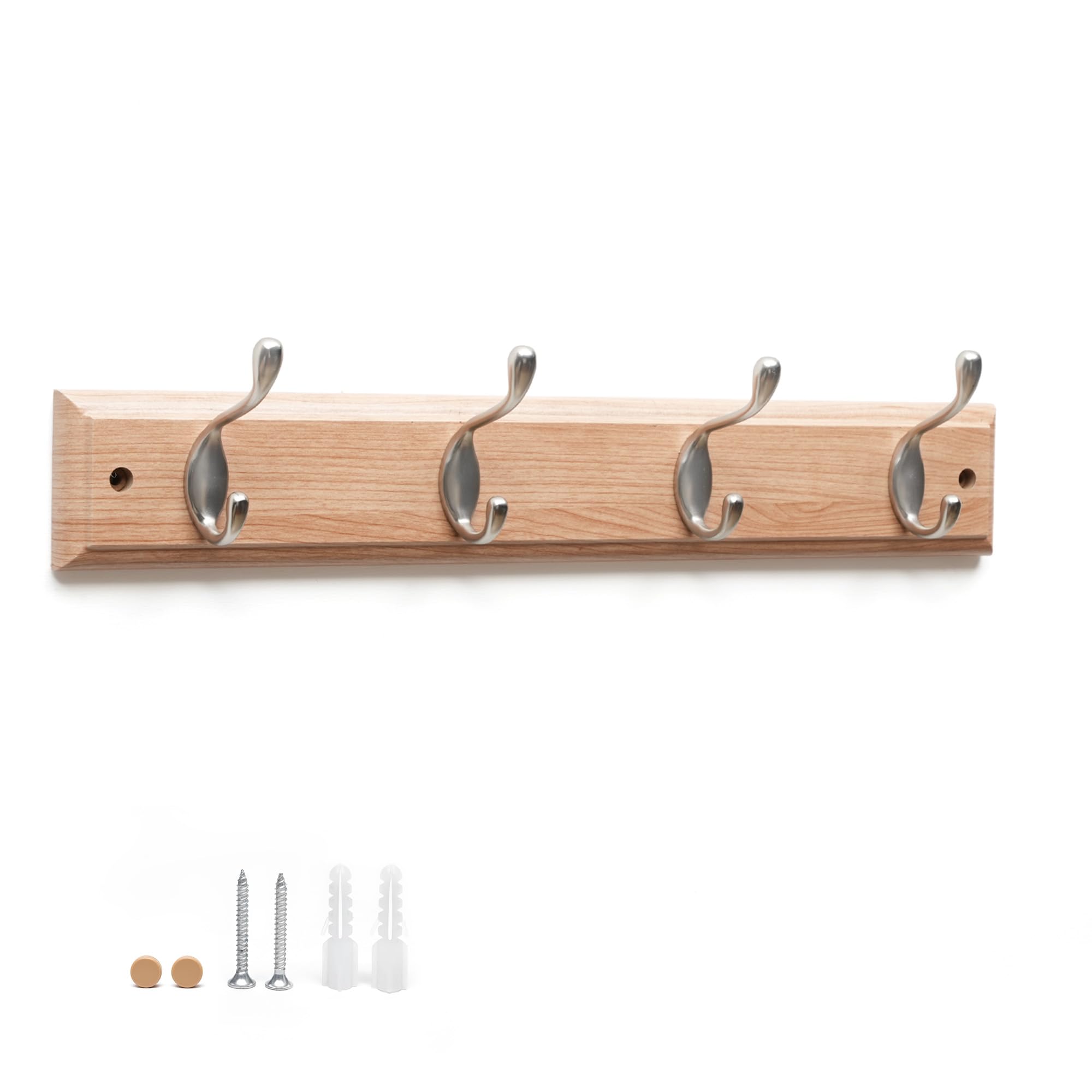 Flatro Coat Hooks Wall-Mounted (Fixings Included) MDF with a Bamboo Finish Coat Rack with 4 Zinc Alloy Hooks to Hang Hats, Jackets, Bags, Keys, Towels | Best for Home Entrances, Bedrooms, Bathrooms