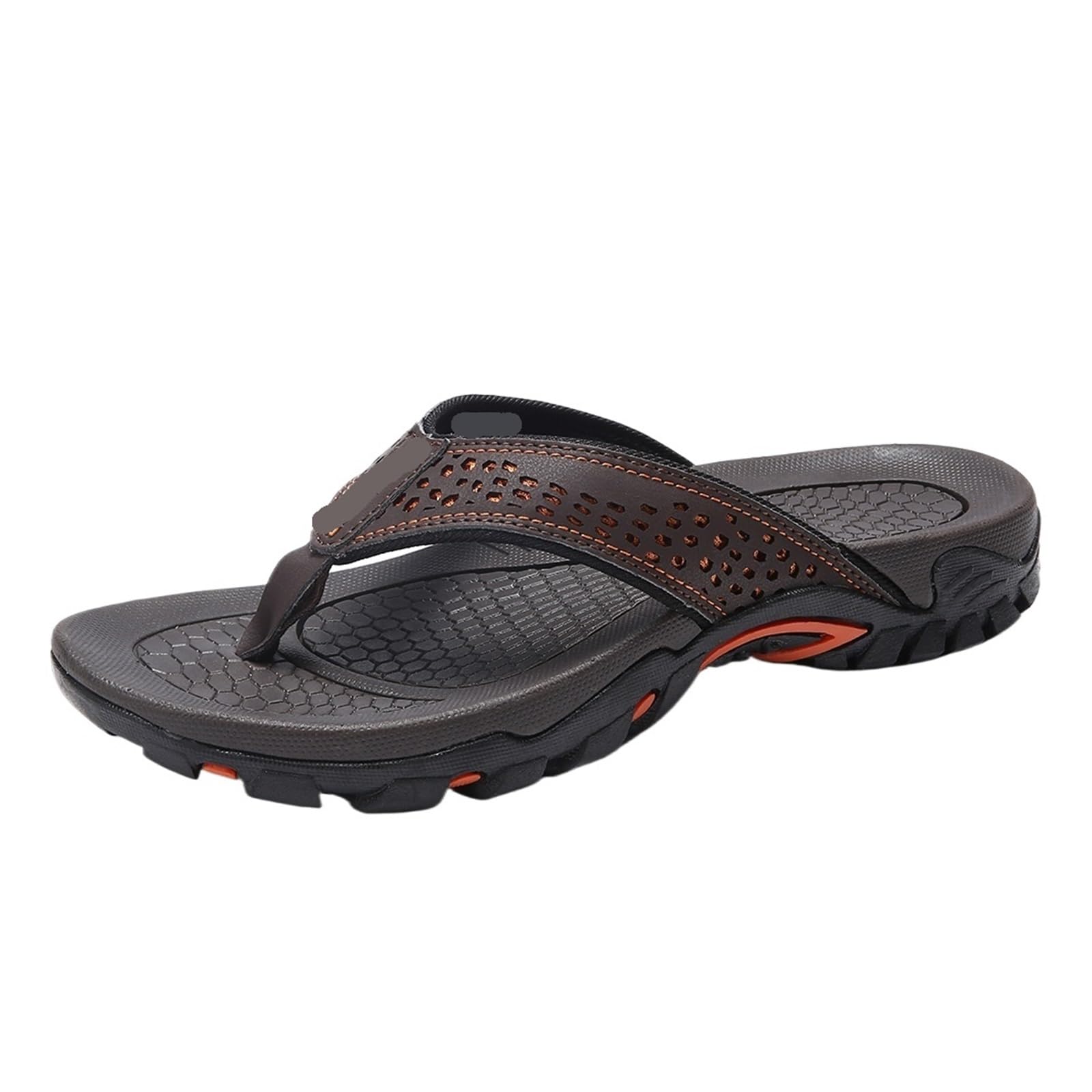 Sandalias de playa con parte inferior plana y chanclas cuero PU for hombre | Dark Brown,40
