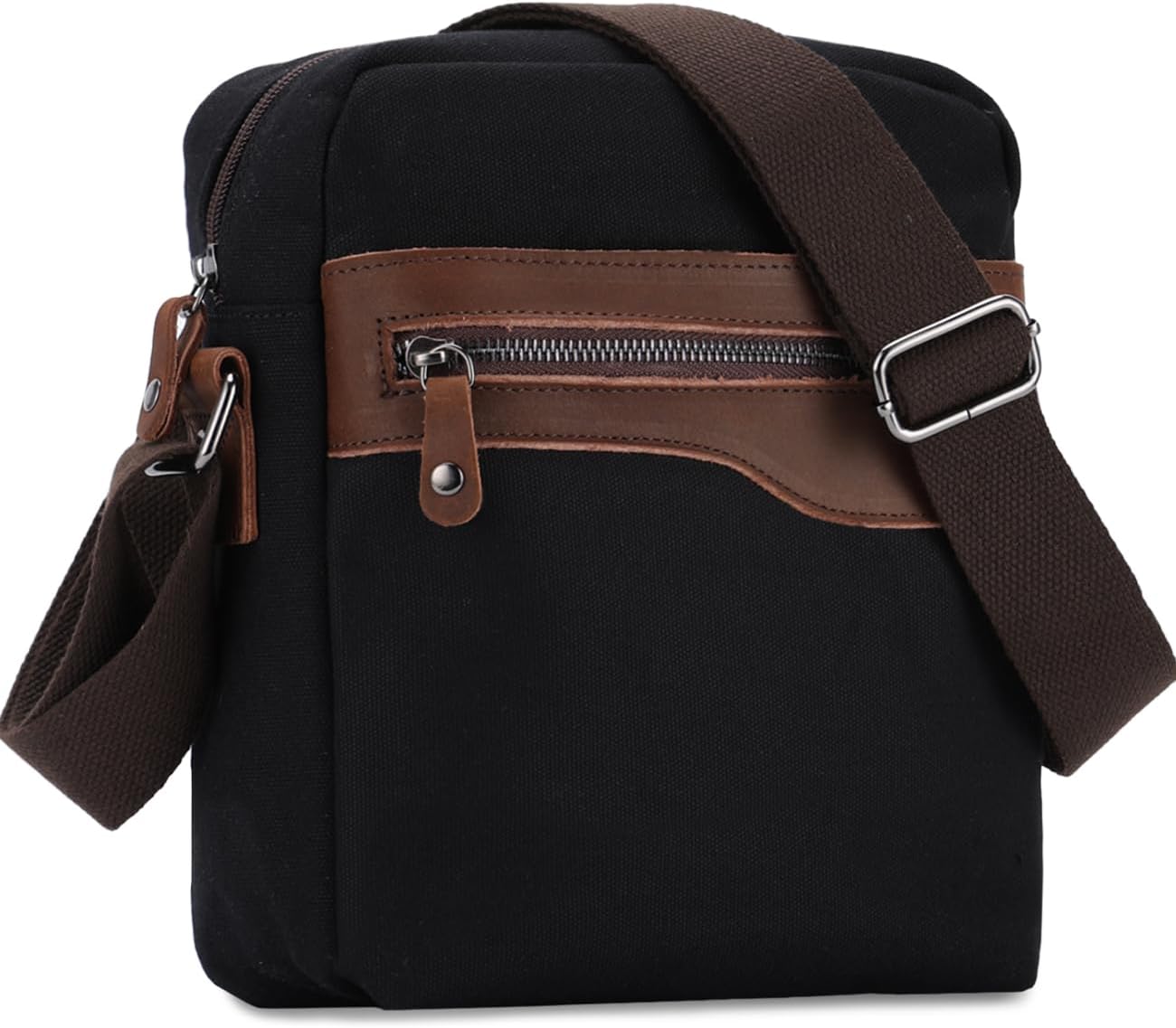 VASCHY Small Messenger Bag, Vintage Leather Canvas Crossbody Shoulder Side Bag for Men Women for Work/Travel