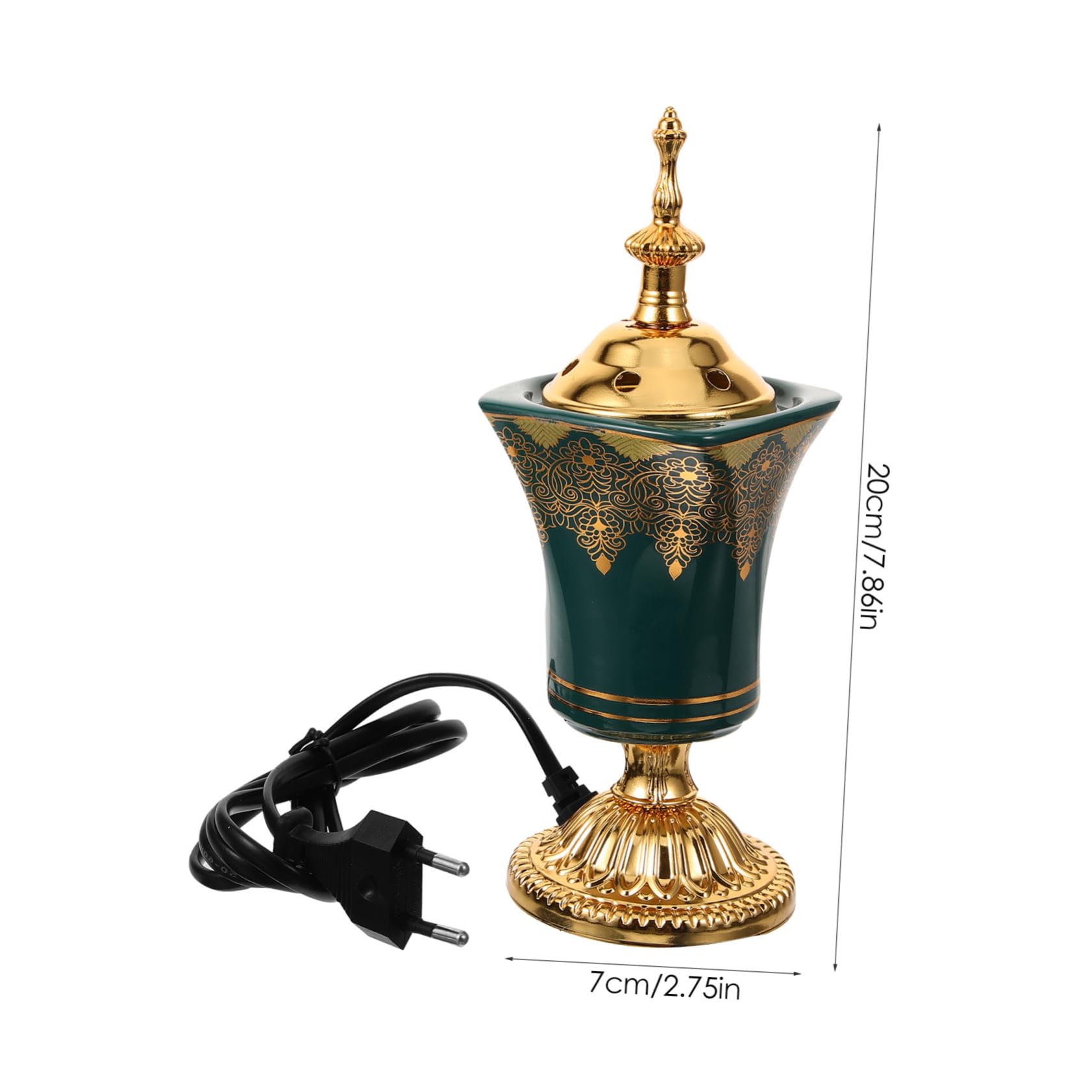 STOBAZA Elektrischer Weihrauch Räuchergefäß aus Keramik mit Eu 220v Stecker Grüner Antiker Arabischer Stil für Aromatherapie und Stilvolle Home Decoration