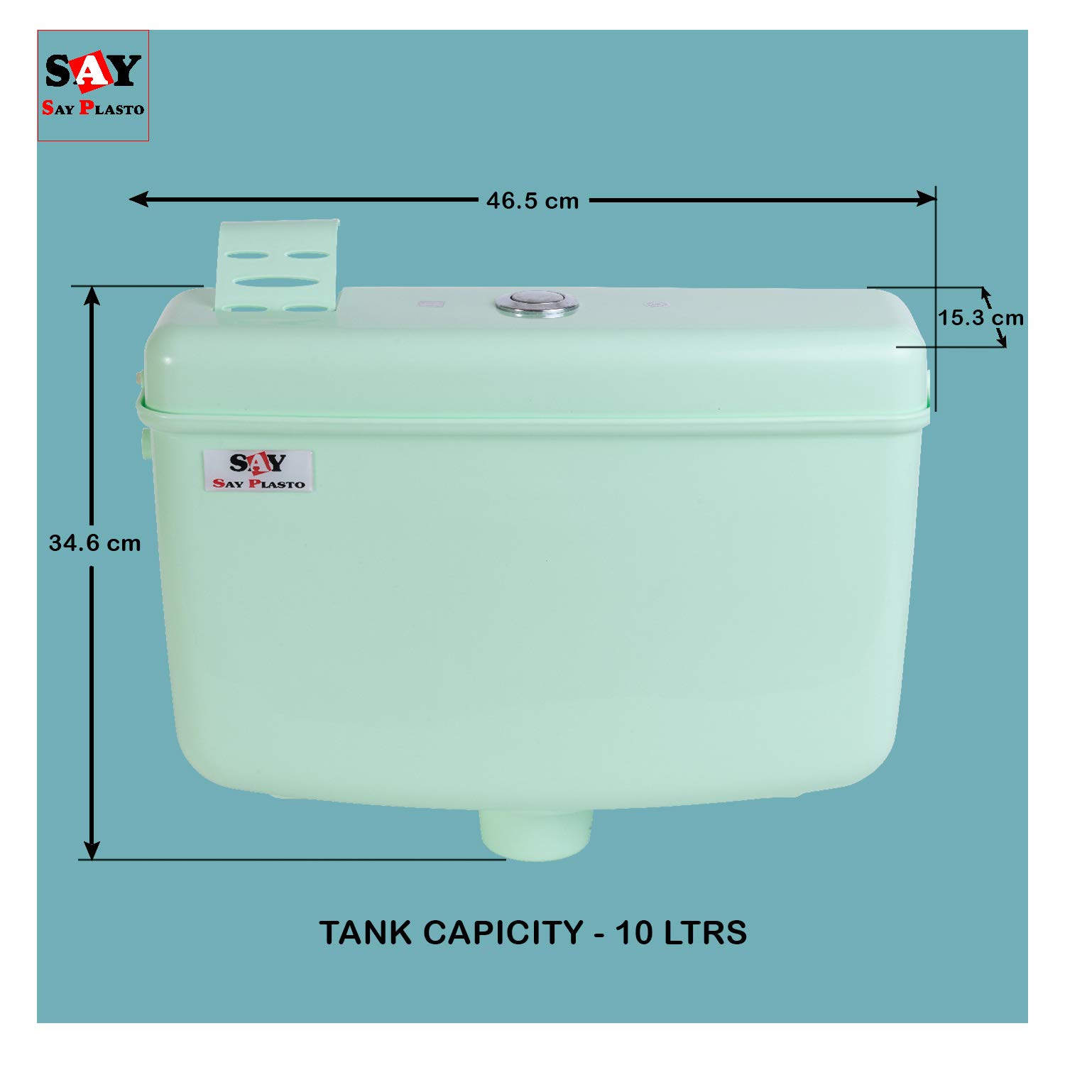 SAY PLASTO Flushing Cistern, Flush Tank, Center Push 10 LTR Capacity, Air Freshner Pocket, Polypropylene Smart PVC Cistern (Green) 1
