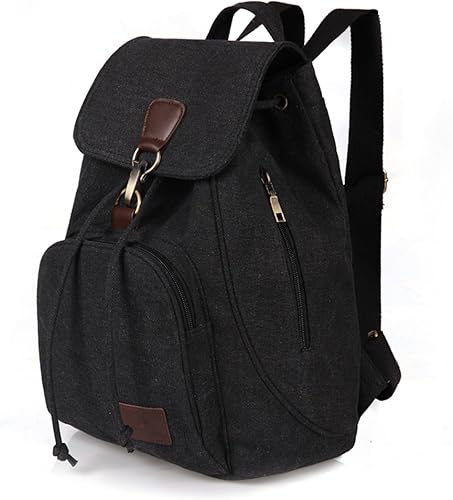 Qyoubi Mochilas de lona a la moda bolso casual de compras al aire libre mochila escolar senderismo viajes bolsa multiusos Negro - Mochilas tipo