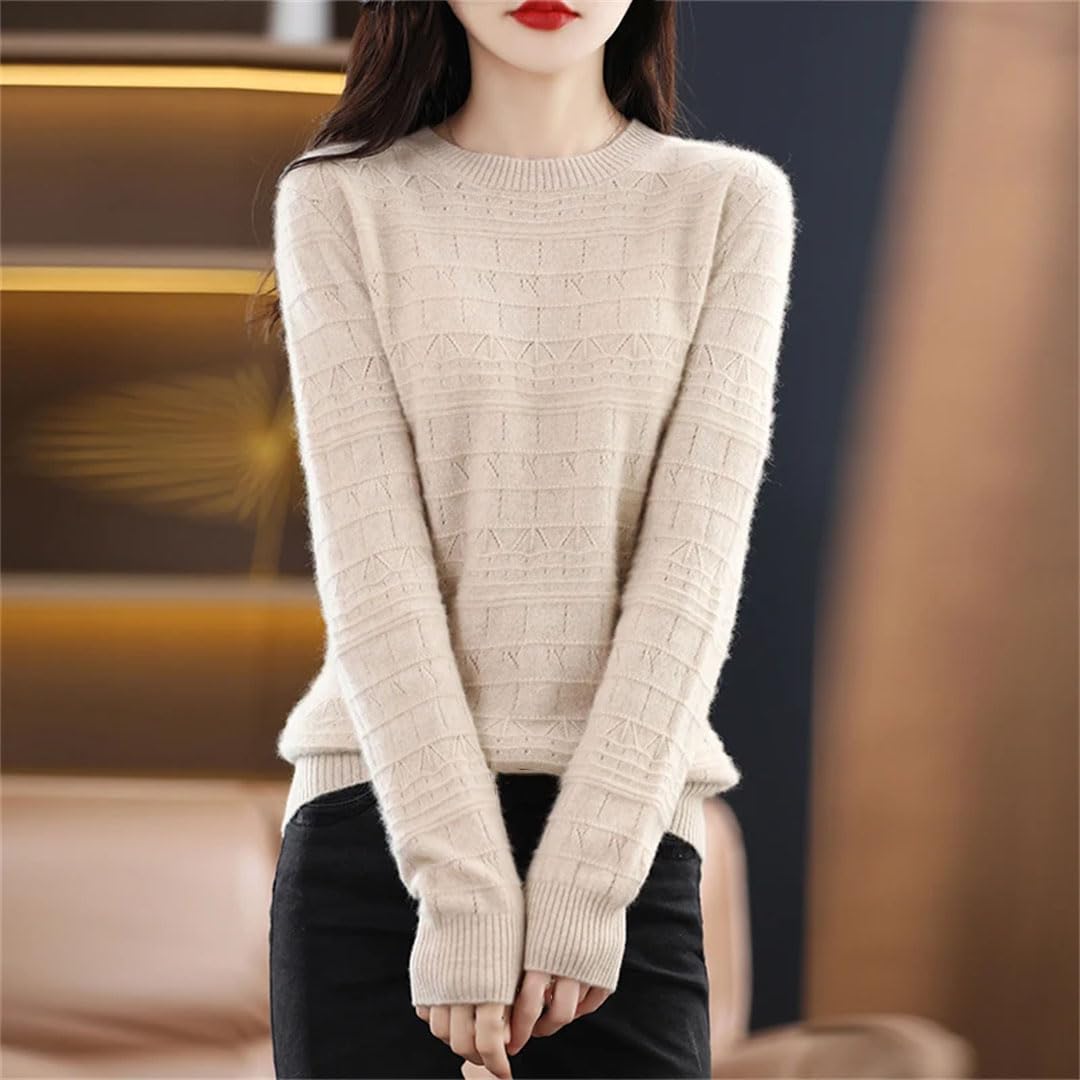 Vogrtcc Damski sweter wełniany z okrągłym dekoltem, sweter z dzianiny, pogrubiony top