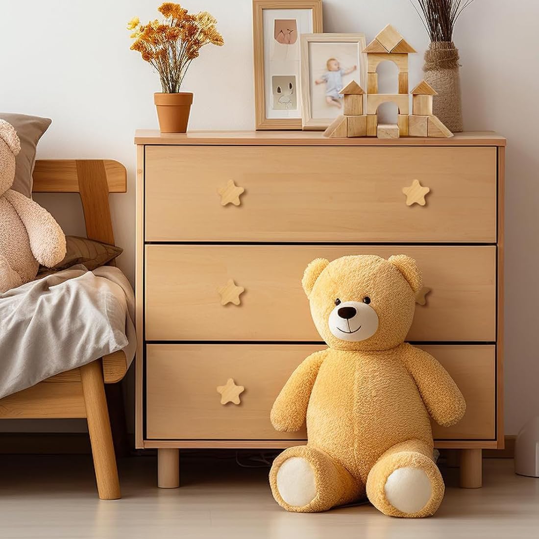 4 Pomelli per Porte Bambini, Cassetti Guardaroba Camerette. Con Nuvole e Stelle. Set da 4.