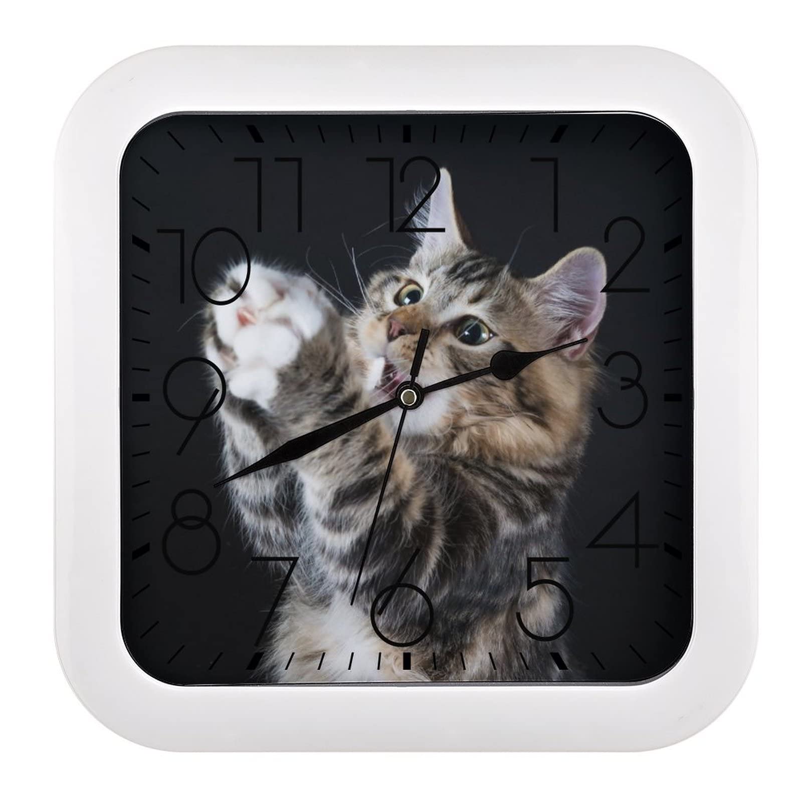 Horloge Carrée Chaton Mignon au Design Soigné et Grands Chiffres Élégants