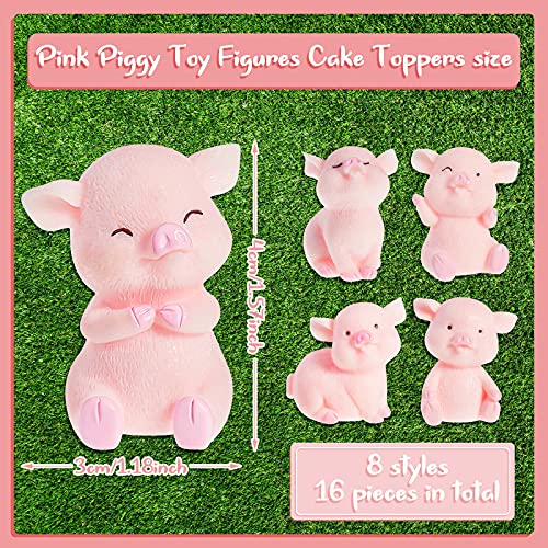 16 Pieces Cute Pink Piggy Toy Figures Miniature Pig Cake Toppers Resin Miniature Pig Figurines For Cake Decoration, Diy Crafts, Fairy Garden Decoration, Table Centerpieces, Home Decor #TOP1
