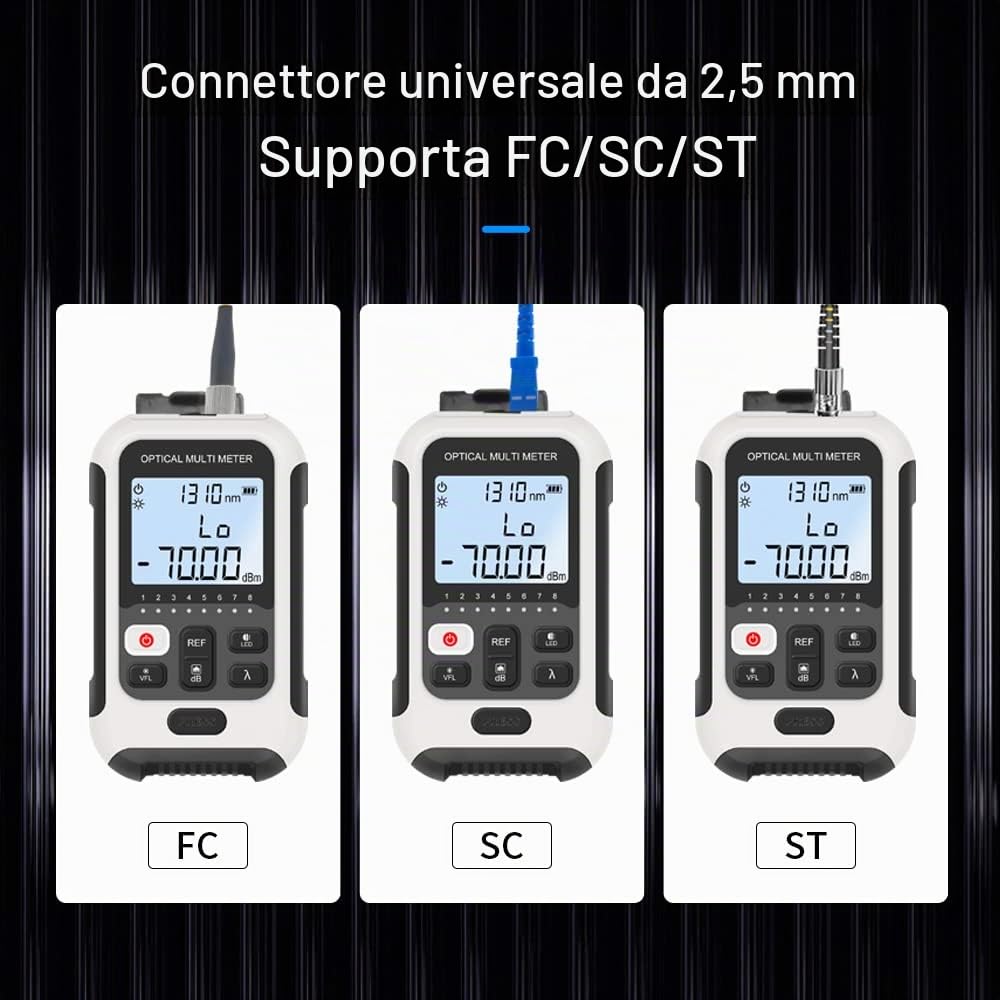 Misuratore di potenza ottico tutto in 1 con risoluzione dei guasti visivi VFL e RJ45 Monitoraggio dei cavi multifunzione in fibra ottica con batteria agli ioni di litio (AT-TM570OPMVFL)