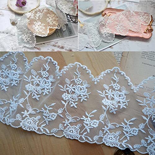 Suiglory Lace Trim Ribbon, Wide Embroidery Floral Sewing Lace Trim For Diy Craft Sewing, Wedding/Bridal Decoration, Home Decoration, Packaging, 5 Yards (White) #TOP4