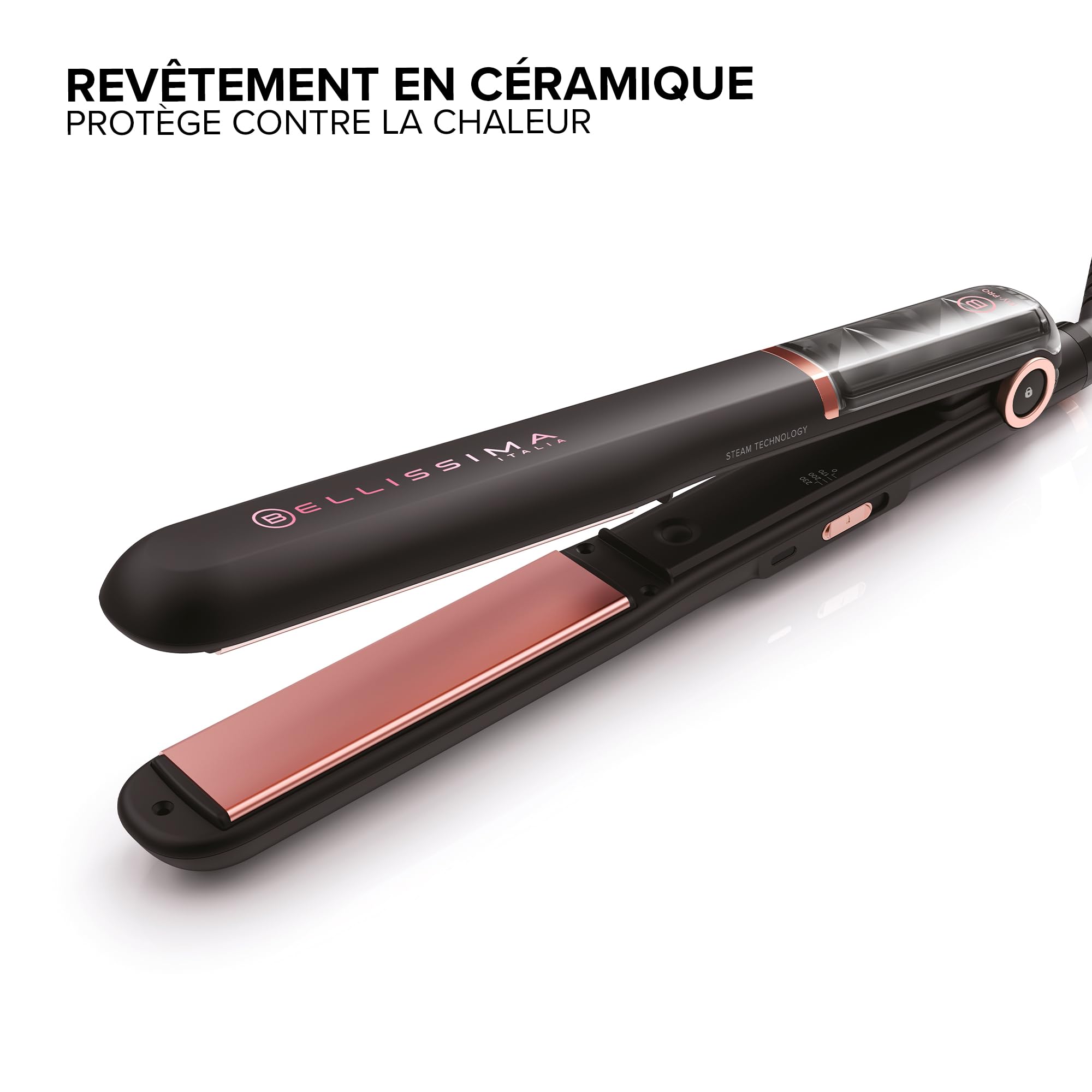Bellissima Lisseur Vapeur, Plaque Céramique - Lisseur Cheveux à Vapeur, Protection et Brillance - My Pro Steam B28 100, 3 Températures - Adapté à Tout Type de Cheveux Même Frisés, Crépus
