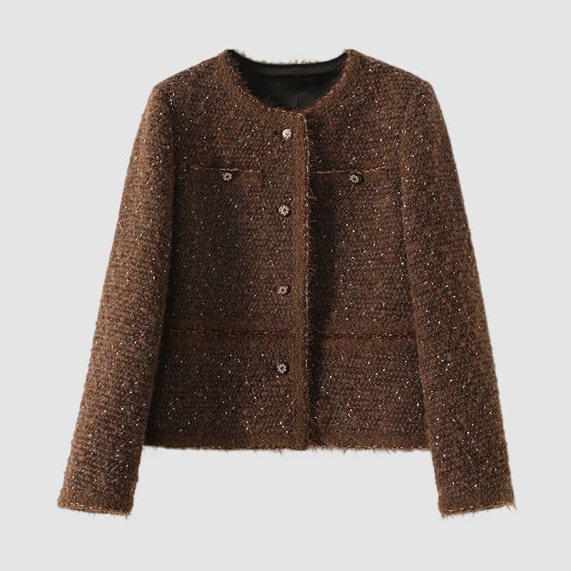 Veste en laine tweed femme col rond veste affaires automne hiver