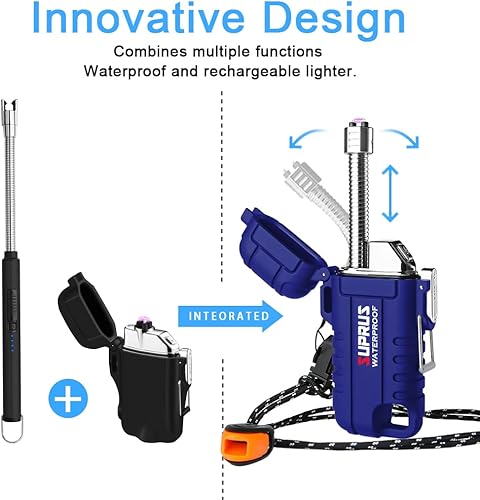 Miniatura 8 de SUPRUS Encendedor impermeable a prueba de viento, encendedor de plasma de arco, USB-C recargable con cuello expandible y flexible para exteriores,