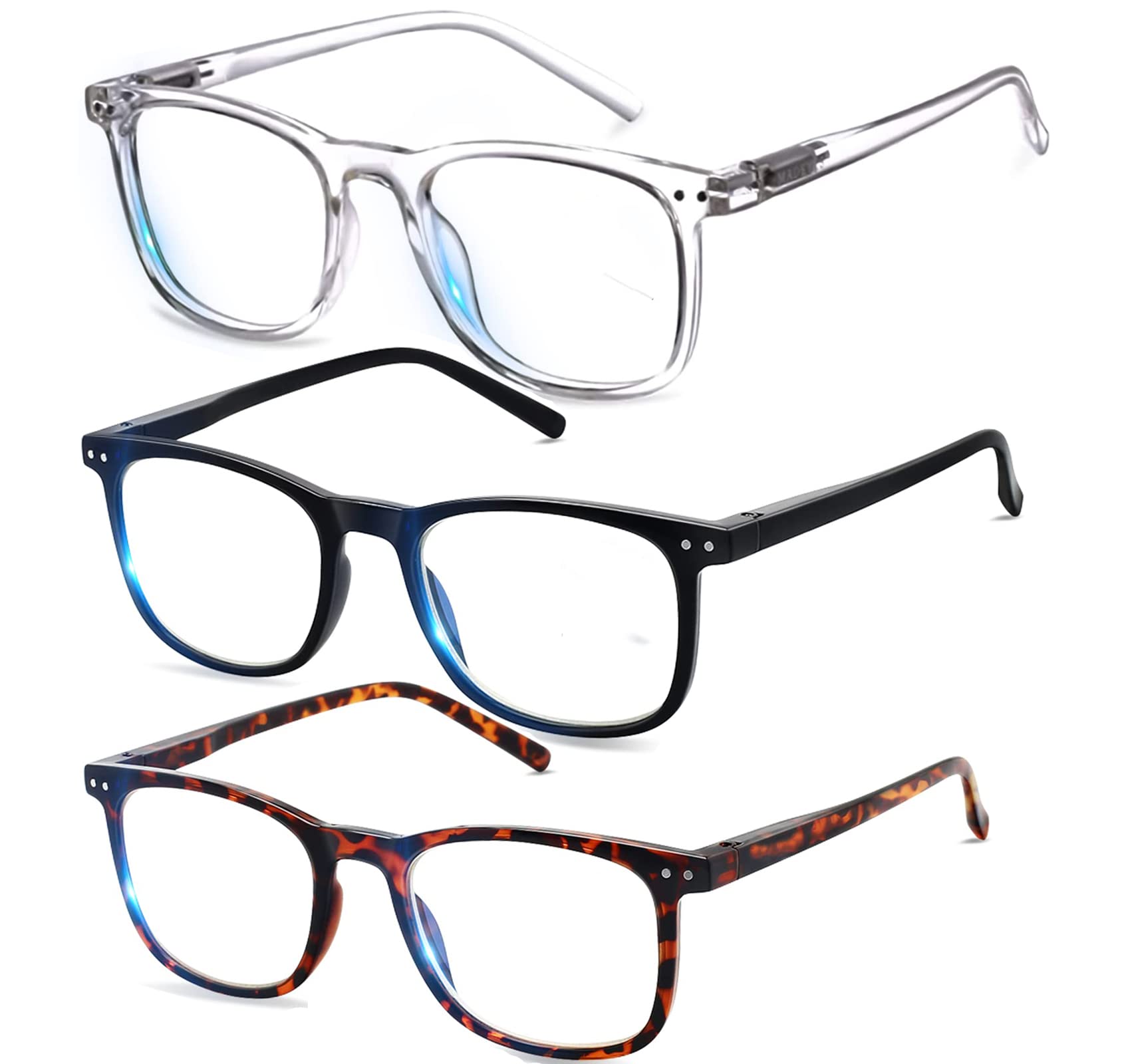 Amzuia 3 Pairs Blue Light Blocking Glasses,Computer Reading/Gaming/TV/Phones Glasses for Women Men,Anti Eyestrain & UV Glare