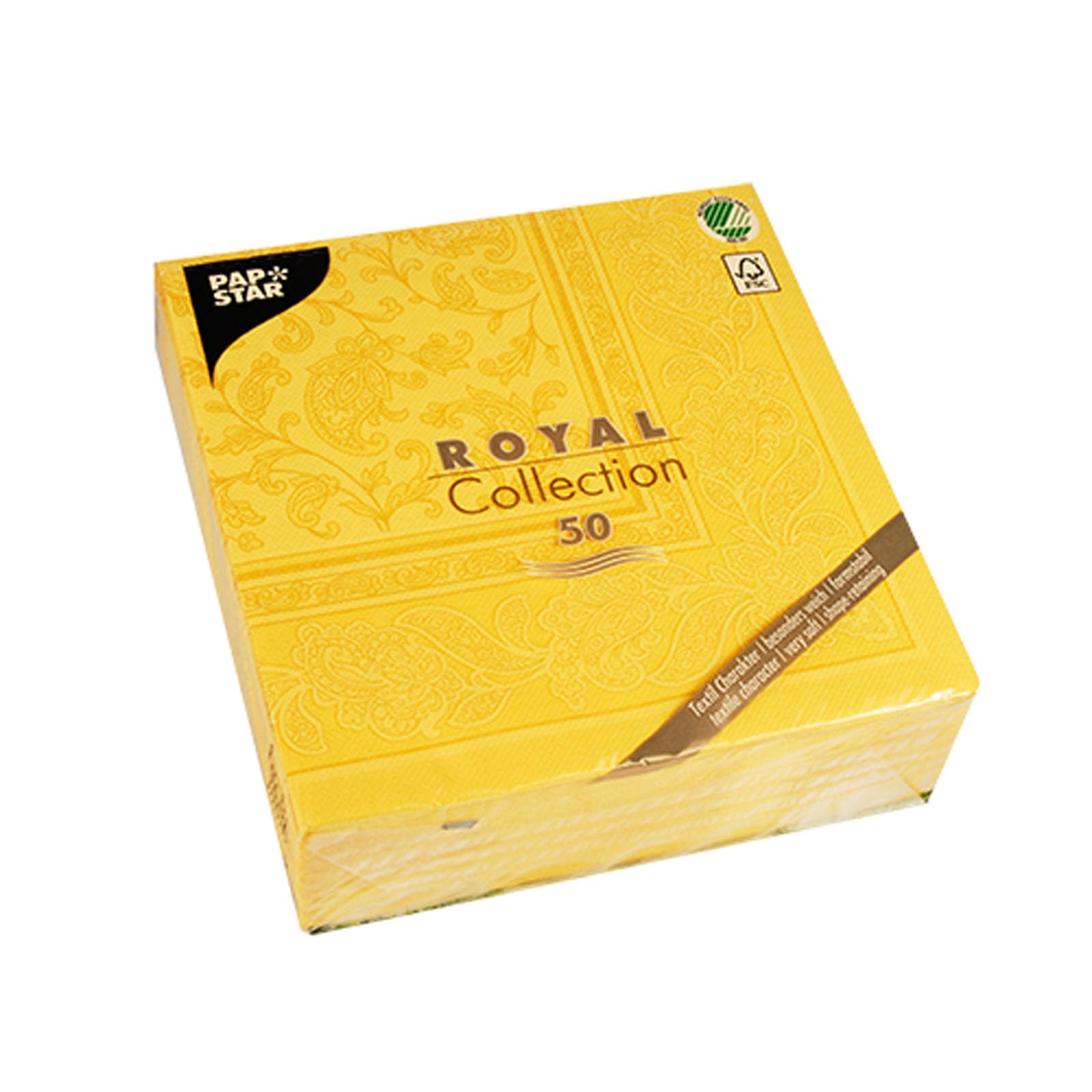 250 Premium Servietten "ROYAL Collection" 1/4-Falz 40 cm x 40 cm gelb "Ornaments" hochwertig