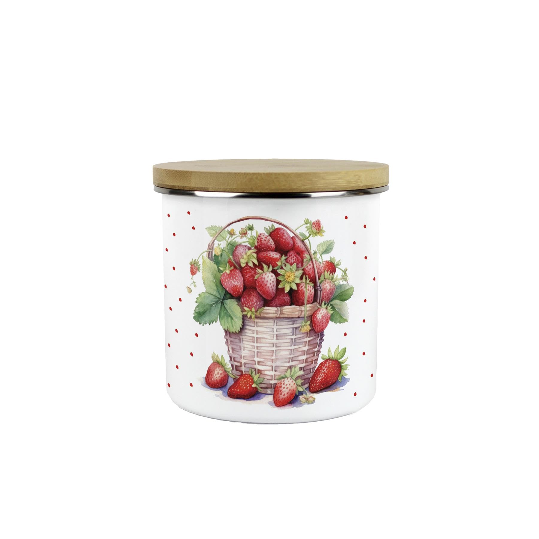 Strawberry Basket Storage Canister - 600ml Enamel Kitchen Container Gift