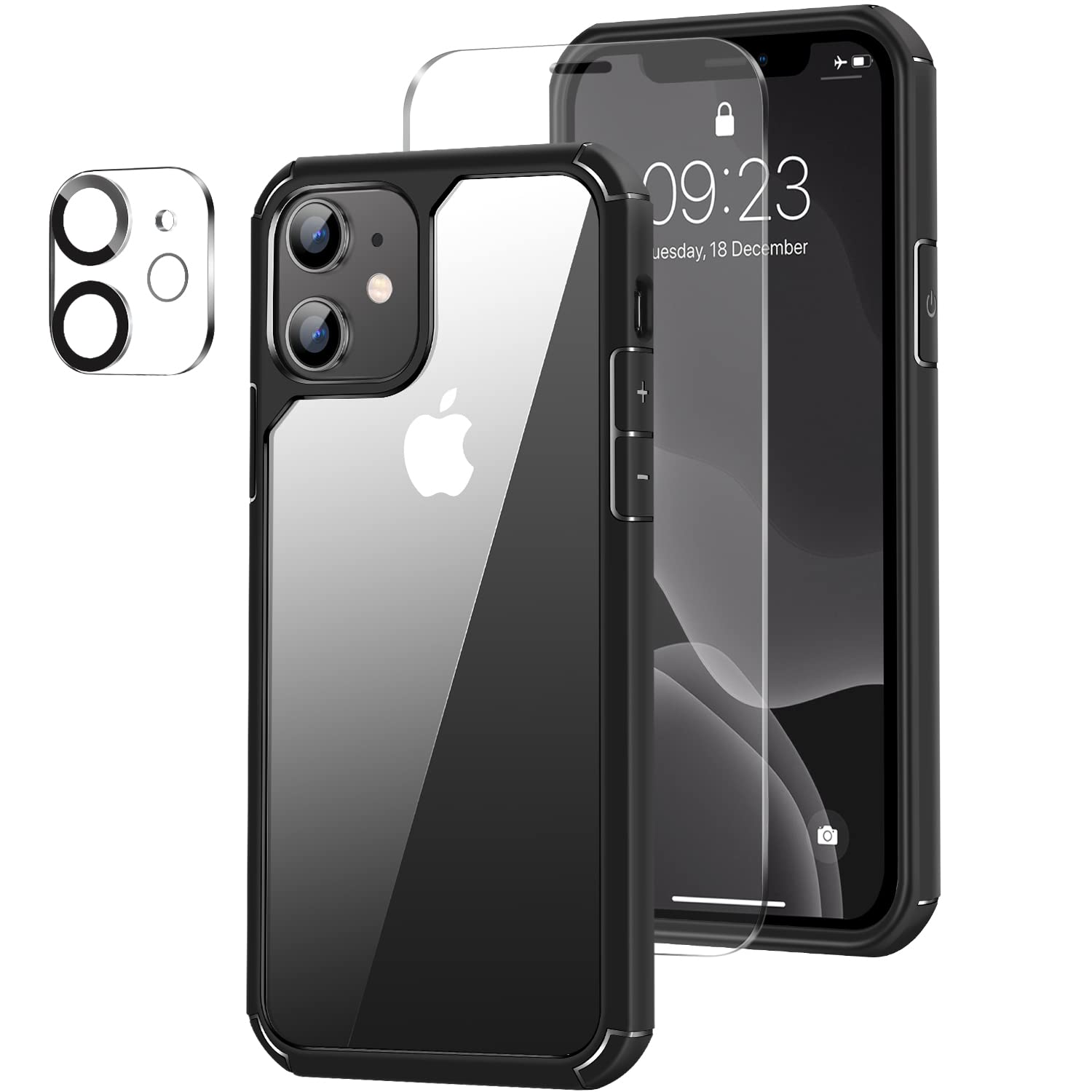 Amizee Compatible with iPhone 11 Case [Military Grade Protection] with Screen Protector and Camera Lens Protector Crystal Clear Back Slim Phone Case for iPhone 11 - Black