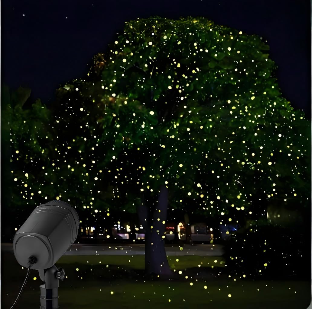 Proiettore Giardino Esterno IP65 Impermeabile Effetto Lucciole Cielo Stellato Dinamico, Farocon Picchetto Metallico e Cavo 3M, Spot Orientabile 180° per Terrazza, Matrimonio e Decorazione di Natale