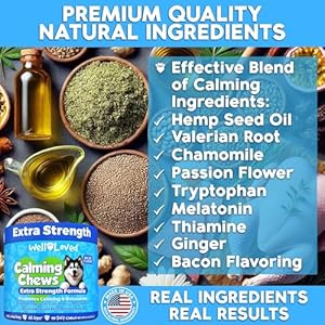 Calming Chews for Dogs - Dog Calming Chews, Made in USA, Vet Recommended, Behavior Support with Melatonin & Hemp, Stress, Separation, Fireworks, Travel, Extra Strength Calming Chews for Dogs Dog Calming Chews Made in USA Vet Recommended Behavior Support with Melatonin Hemp Stress Separation Fireworks Travel Extra Strength