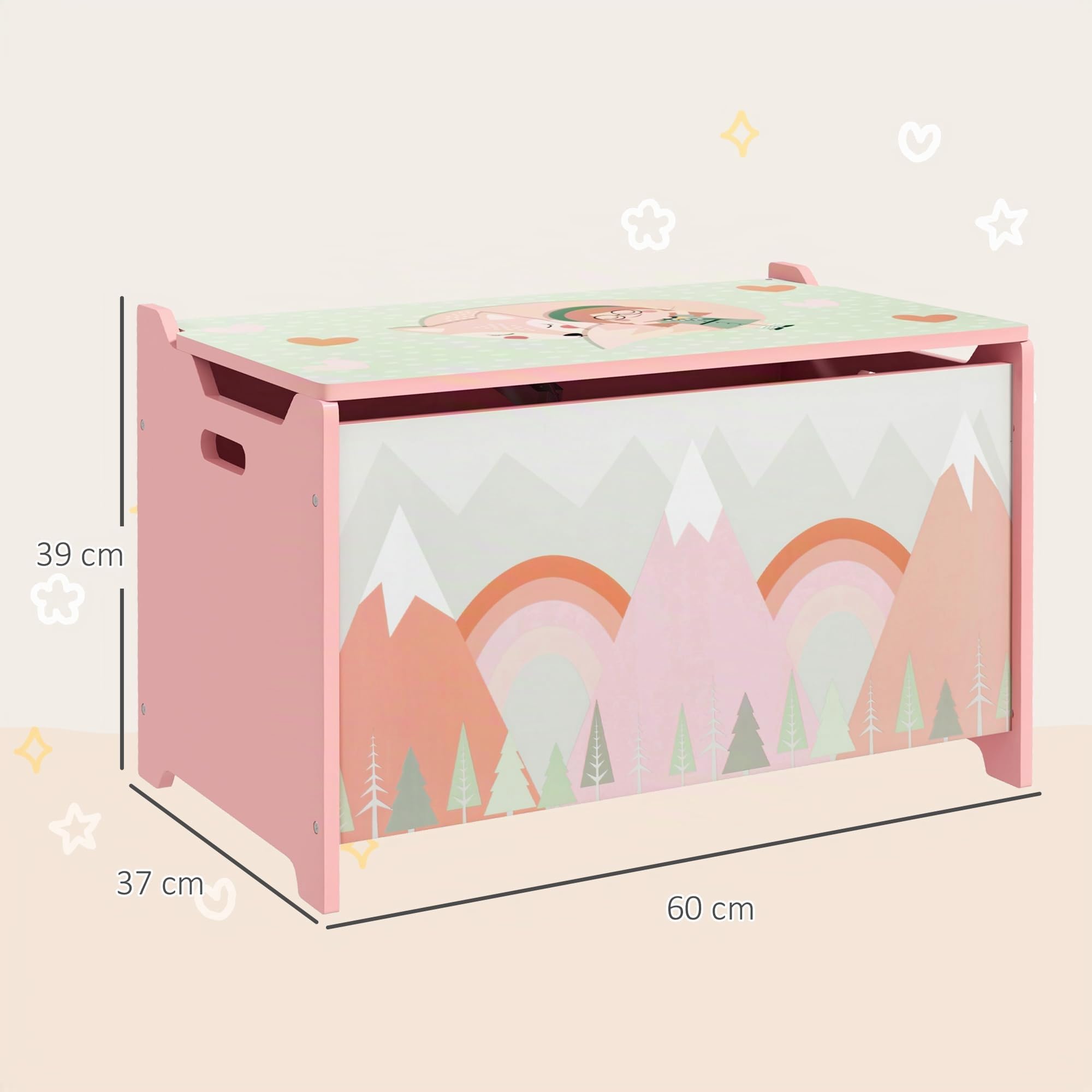 ZONEKIZ Baule giocattoli con coperchio a ribalta 60x37x39cm Rosa