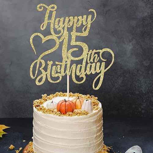 Miniatura 8 de Decoración para tarta de cumpleaños número 15 con purpurina dorada – 15 aniversario/cumpleaños – Hello 15, Cheers to 15 años, 15 & Fabulous Cake