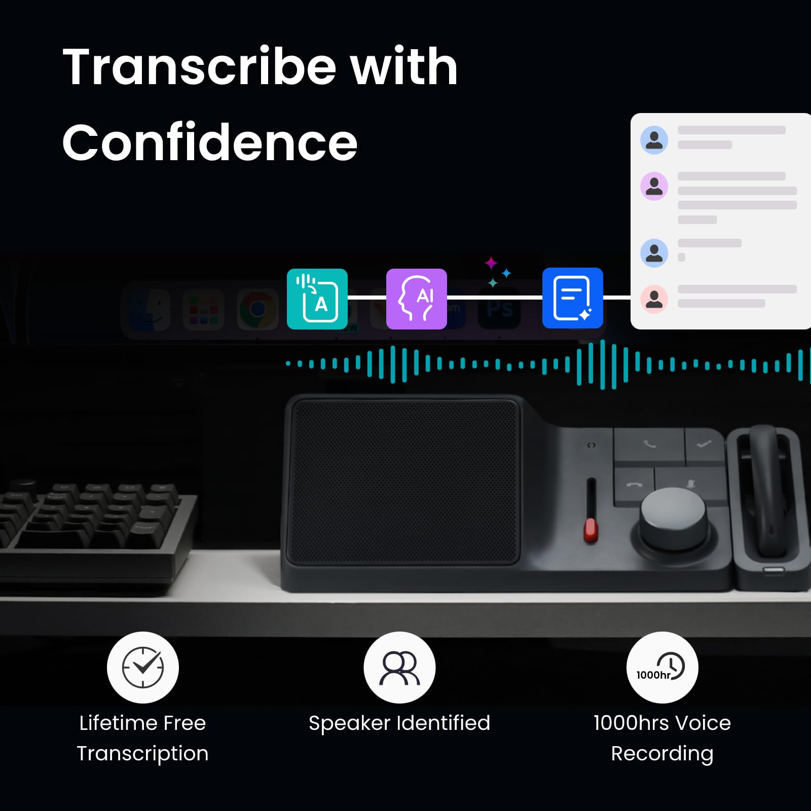 H1 AI Voice Recorder, Free AI Transcription & Summarization, 1000 Hrs Voice Recording, 57 Languages, VoiceMark, Wireless Earphone, AI Note Voice Recorder for Meetings/Calls/Lectures(H1)