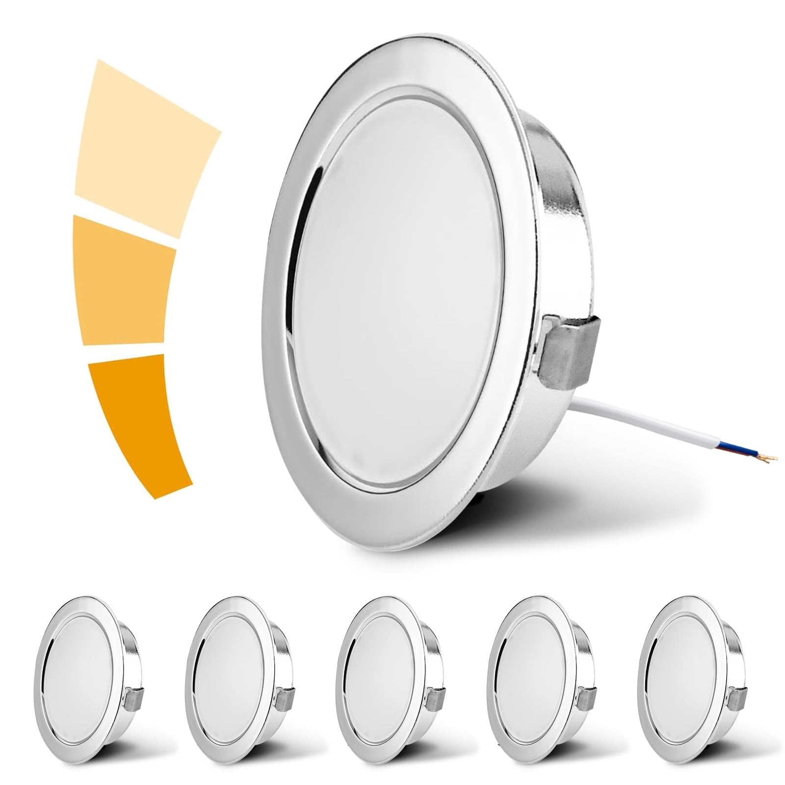 KYOTECH LED Möbeleinbauleuchte Dimmbar 230V 4W 4000K Neutralweiß G4 LED 300LM Leuchtmittel Möbel Einbaustrahler, Bohrloch 55-58mm und 20mm Flache, Edelstahl gebürstet chrom-6er Set