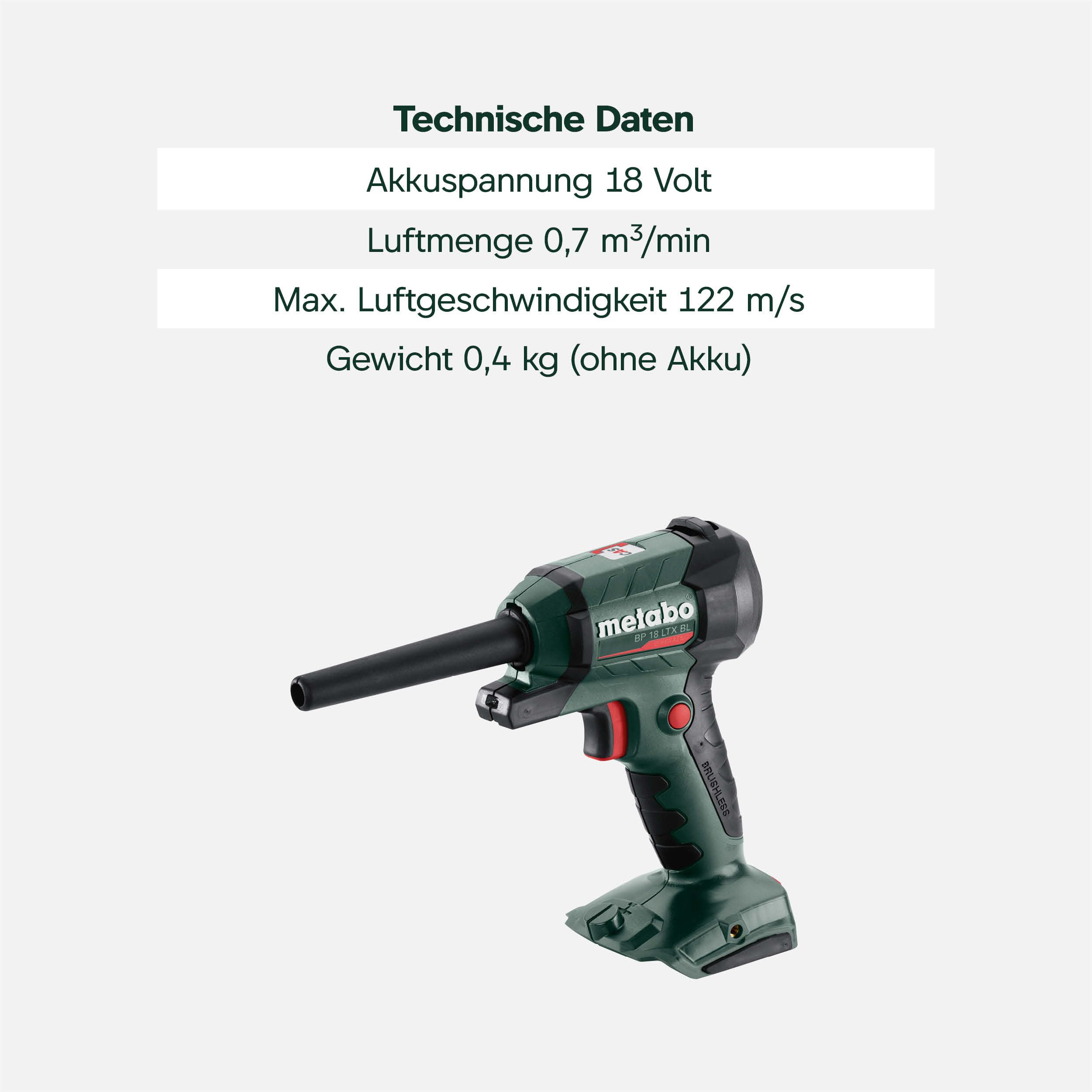 metabo Akku-Blaspistole BP 18 LTX BL, 18V Brushless Gebläse & Luftpumpe