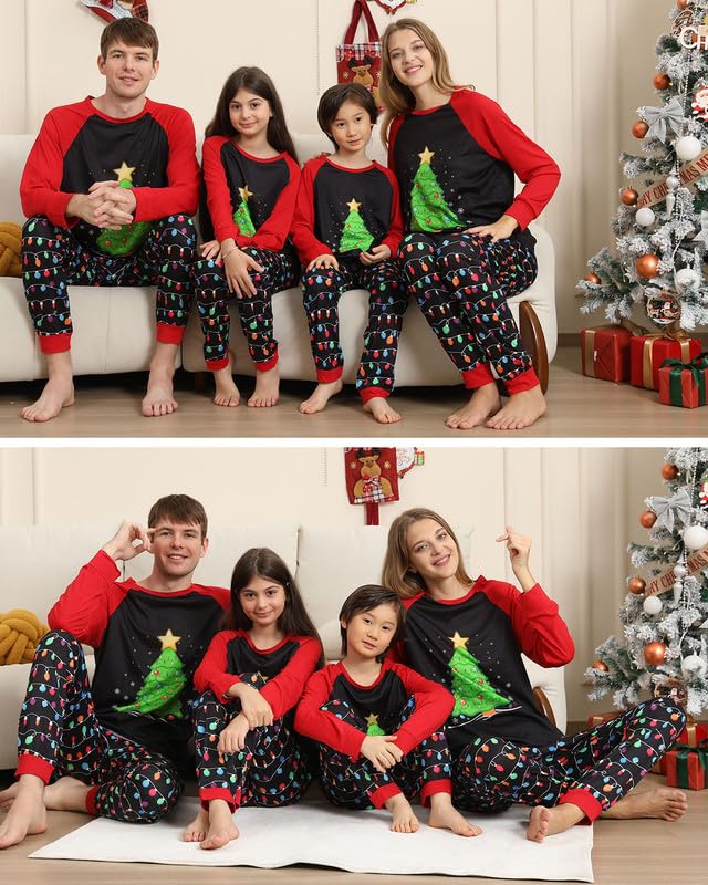 Kouric Pigiama Natale Famiglia, Pigiami Natalizi per Tutta la Famiglia, Renna Pigiama Natalizio Famiglia Pigiami Natale, Girocollo Due Pezzi Natale Pigiama Famiglia Set per Donna Uomo Bambino Bambina