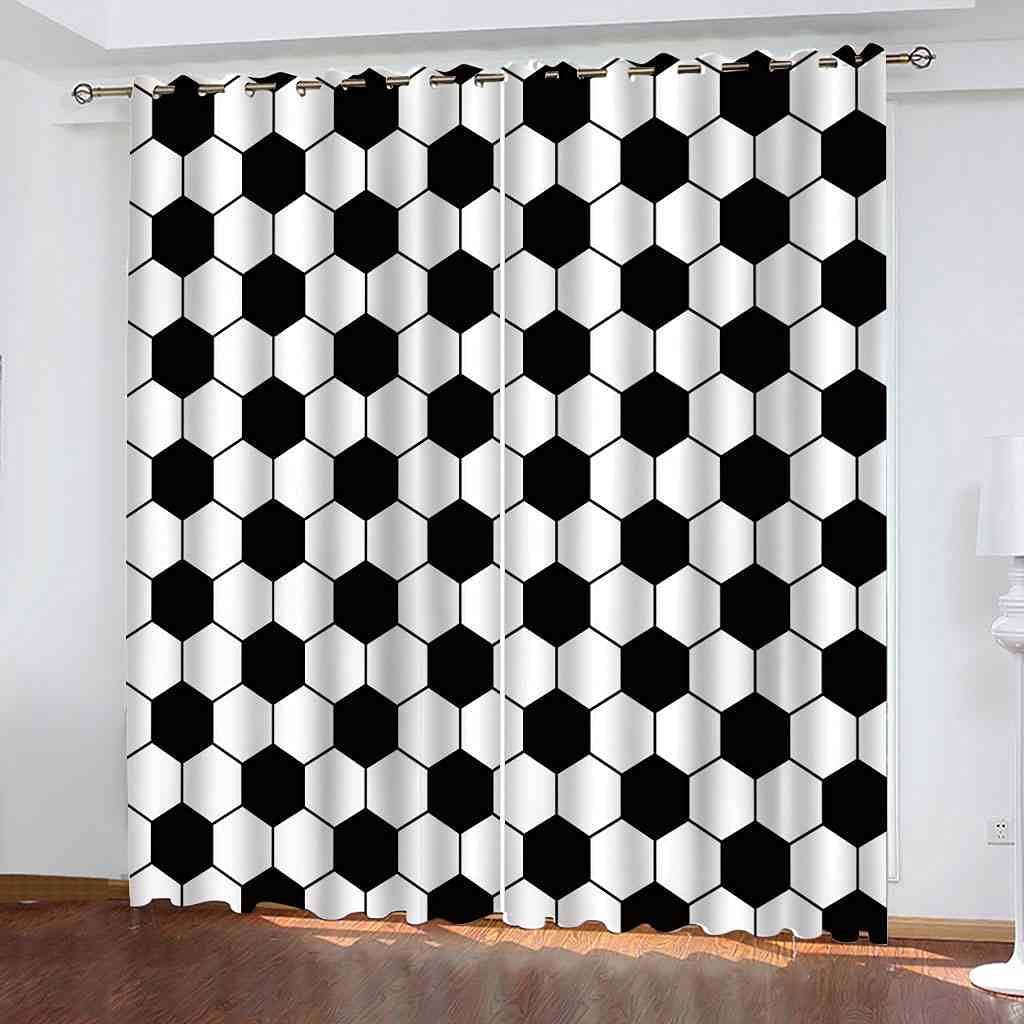 Rideau occultant isolant thermique noir et blanc géométrique 300x270 cm pour salon