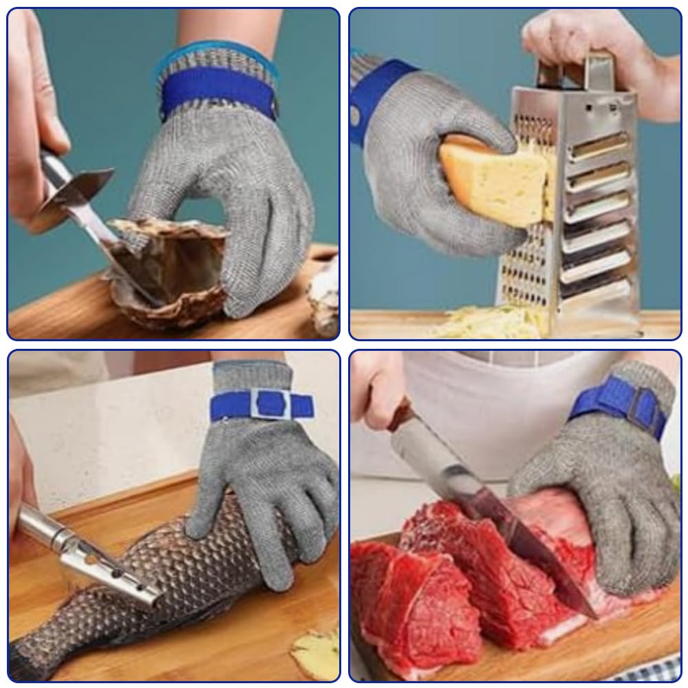 A9 Gant résistant aux coupures, gant métallique en acier inoxydable, anti-coupure pour la cuisine, le travail industriel, l'écaillage des huîtres, la sculpture sur bois, le jardinage(L 1Pcs)
