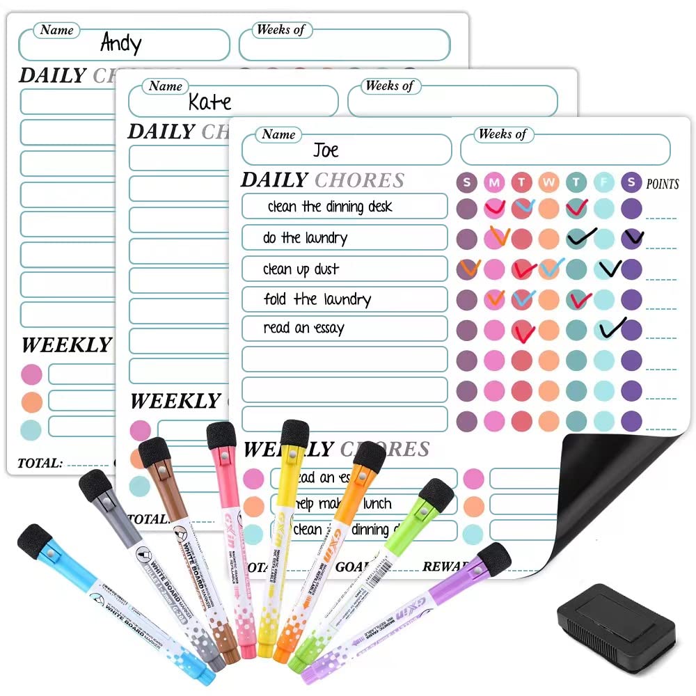 Buy Dry Erase Chores Chart Planner, 3 Pack 10" Fridge Task