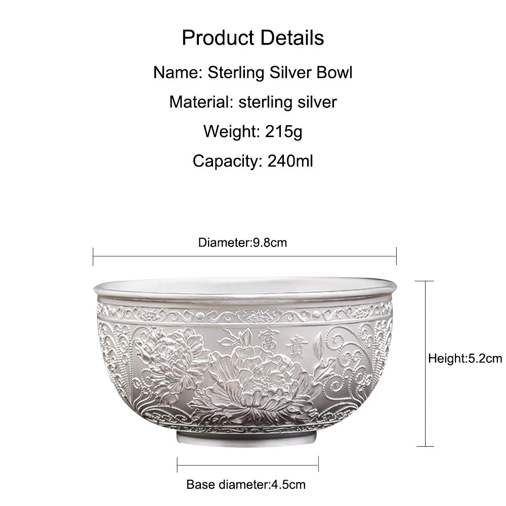 Bol à Grains en Argent Sterling, Bol à Dessert à la Salade, Bol à Riz à Nouilles, Bol à Soupe, Convient à Un Cadeau, 240 ML