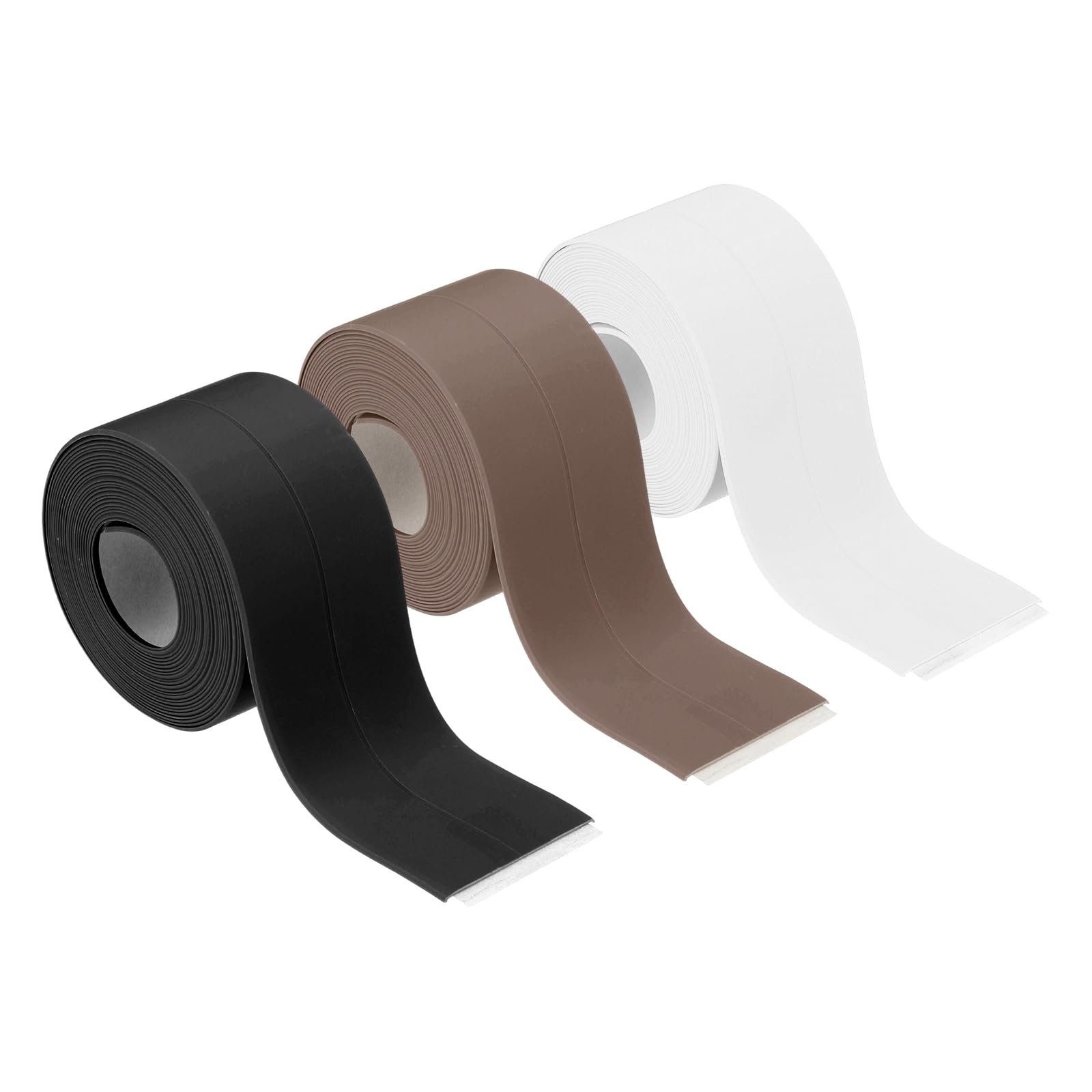 sourcing map 3 Rolls Caulk Tape Waterproof Self-Adhesive, Sealant Caulk Strip for Bathroom Bathtub Toilet Kitchen Countertop Floor Wall Edge Protector, Black, White, Brown, 1.5"x10.5ft