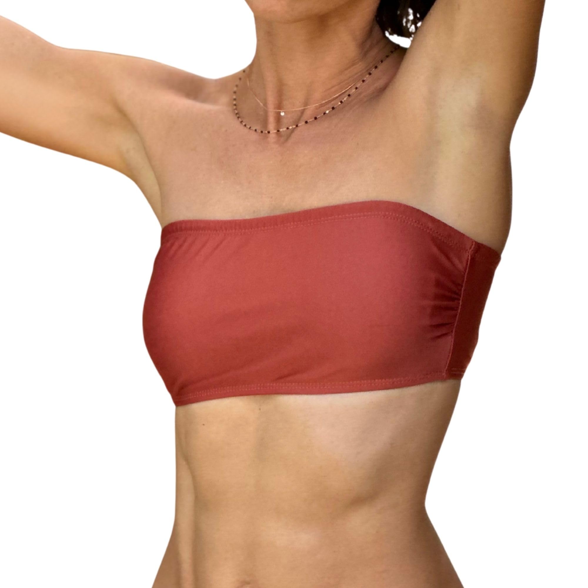Haut de Maillot de Bain Bandeau Femme 2-en-1, sans Armatures, Coloris Terracotta, Matière Recyclée