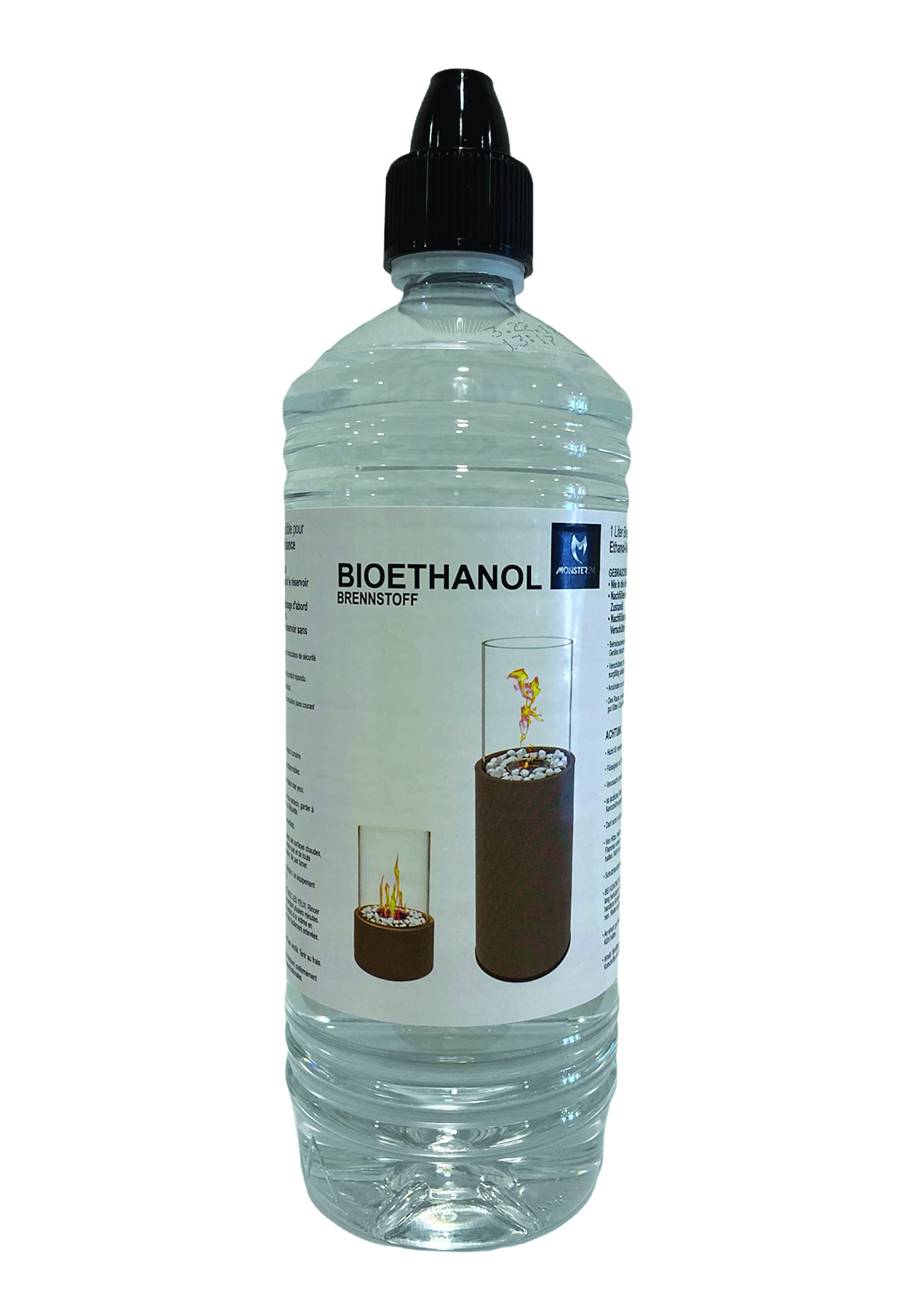 Monster24 12 x 1L flüssiges hochwertiges Bioethanol für Ethanol Kamin Tischkamin Tischfeuer Standkamin Terassenkamin Dekokamin Dekofeuer Bio Ethanol Indoor Outdoor - geprüfte Qualität EU-Herstellung