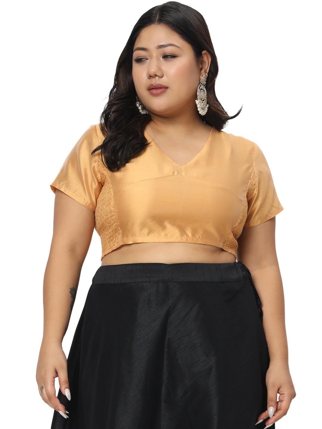 studio rasaWomen's Plus Size Silk Blend Stretchable Crop Top for Wedding Festive Party