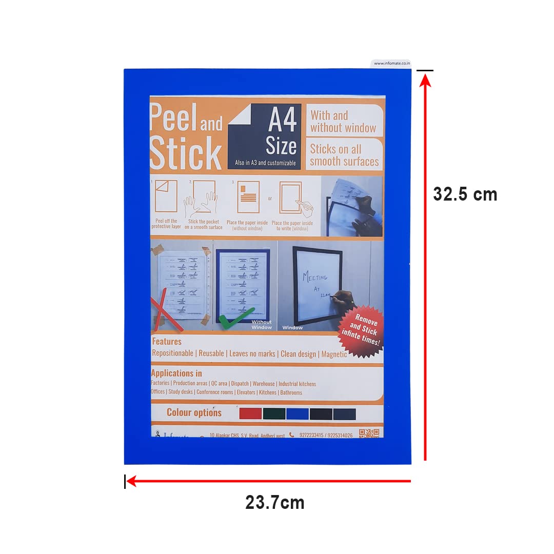 Infomate 'Peel and Stick' A4 Reusable Self Adhesive Non-residue Magnetic Document/Signage Holder for Glass surface, Pack of 2, Black 4