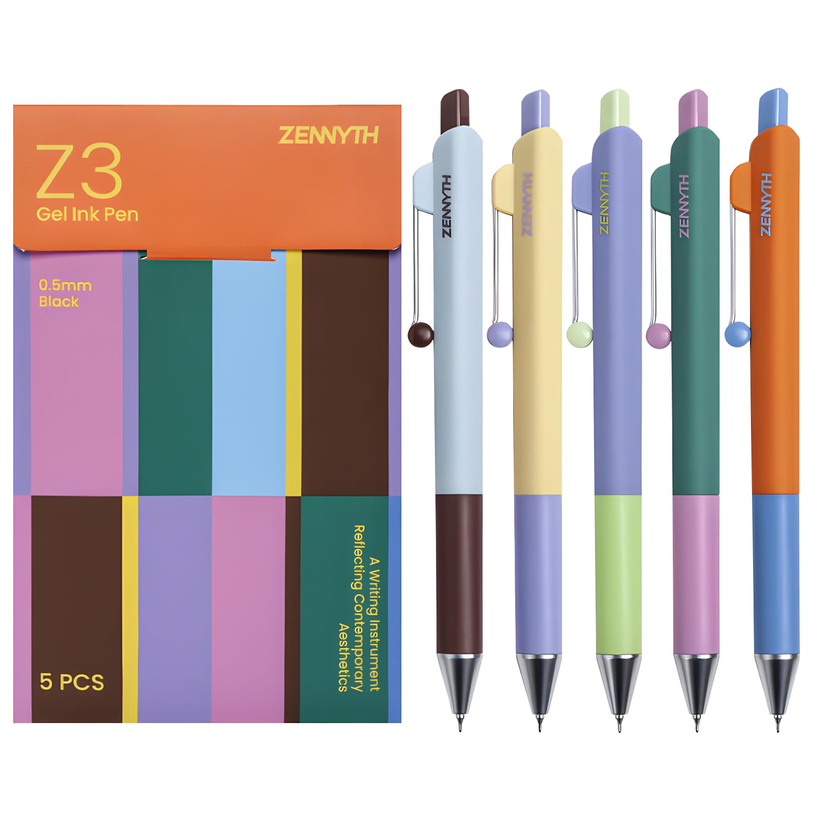 5-Pack Gel Pens 0 5mm Fine Point Black Ink Retractable Pens with Diamond Barrel Smooth Quick-Dry Writing Pens