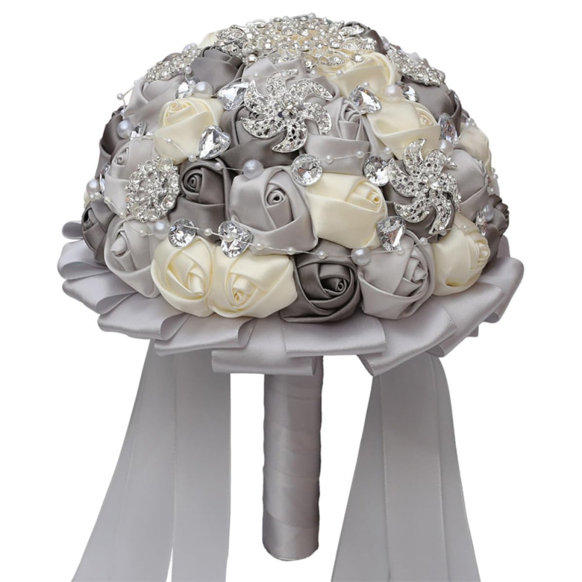 Brautstrauß mit Schleife aus Band und Strass für Hochzeit und Wohnzimmer