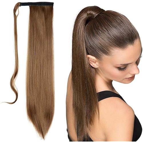Gangel Ponytail Hair Extension Straight Pony Tails Wrap Around Hairpiece Claw Synbthetic Clip in Long Hair Extensions Magic Drawstring Pony Tail Hair Wraps(1 pc) (Light Chocolate Brown（12#）)
